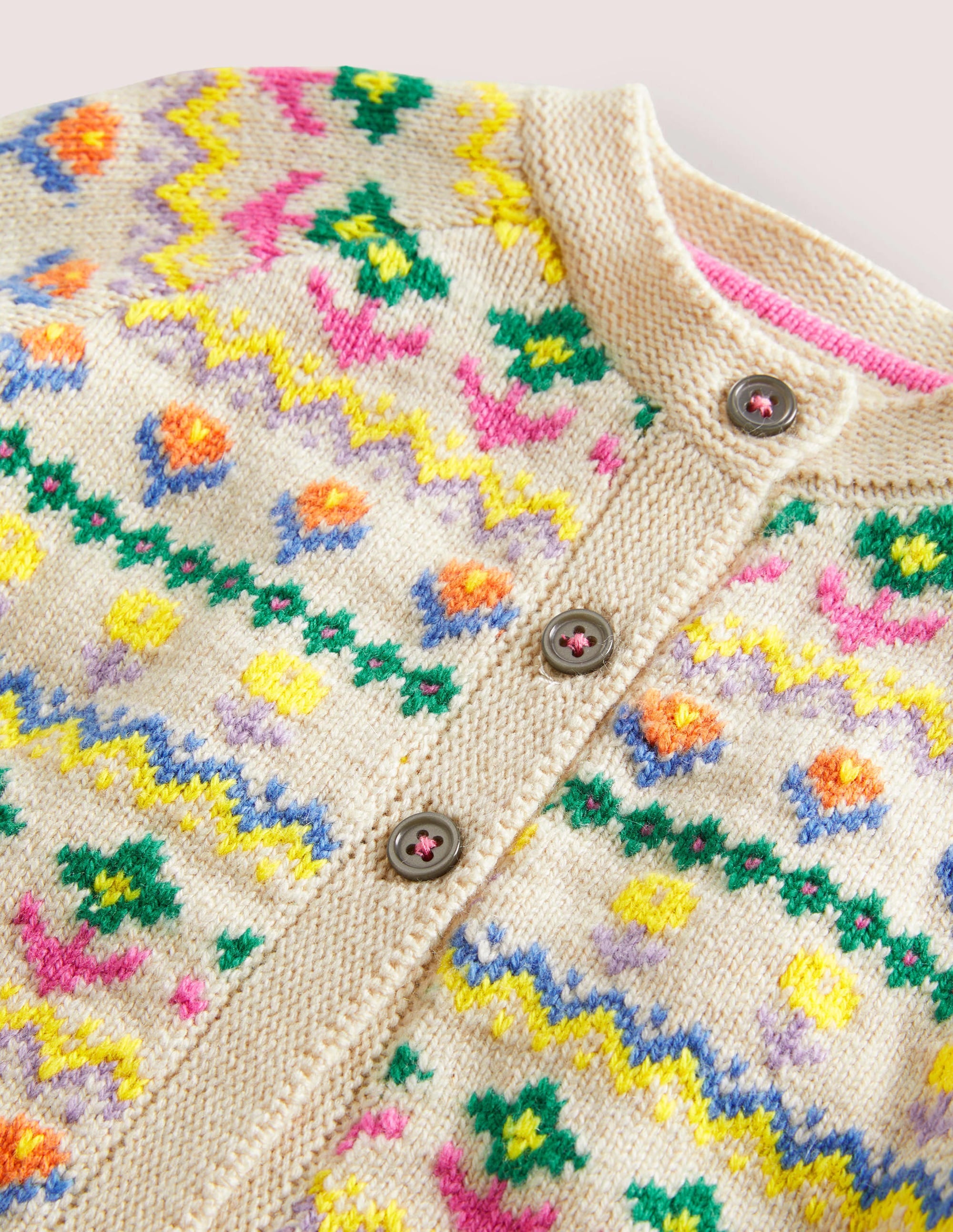 Flower Fair Isle Cardigan-Oatmeal Marl Multi Flower - Image 3