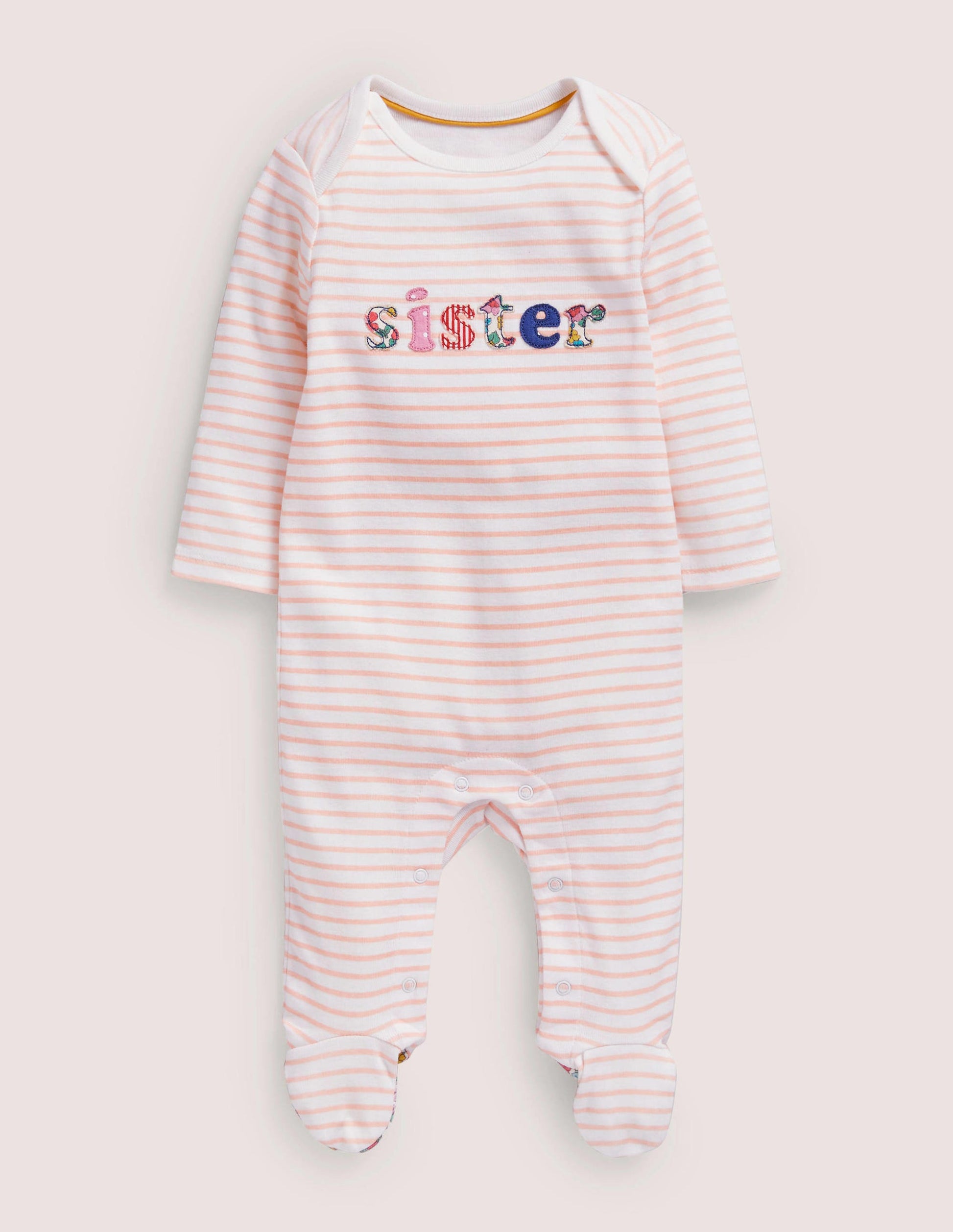 Sibling Sister Sleepsuit-Ivory/Provence Dusty Pink-1