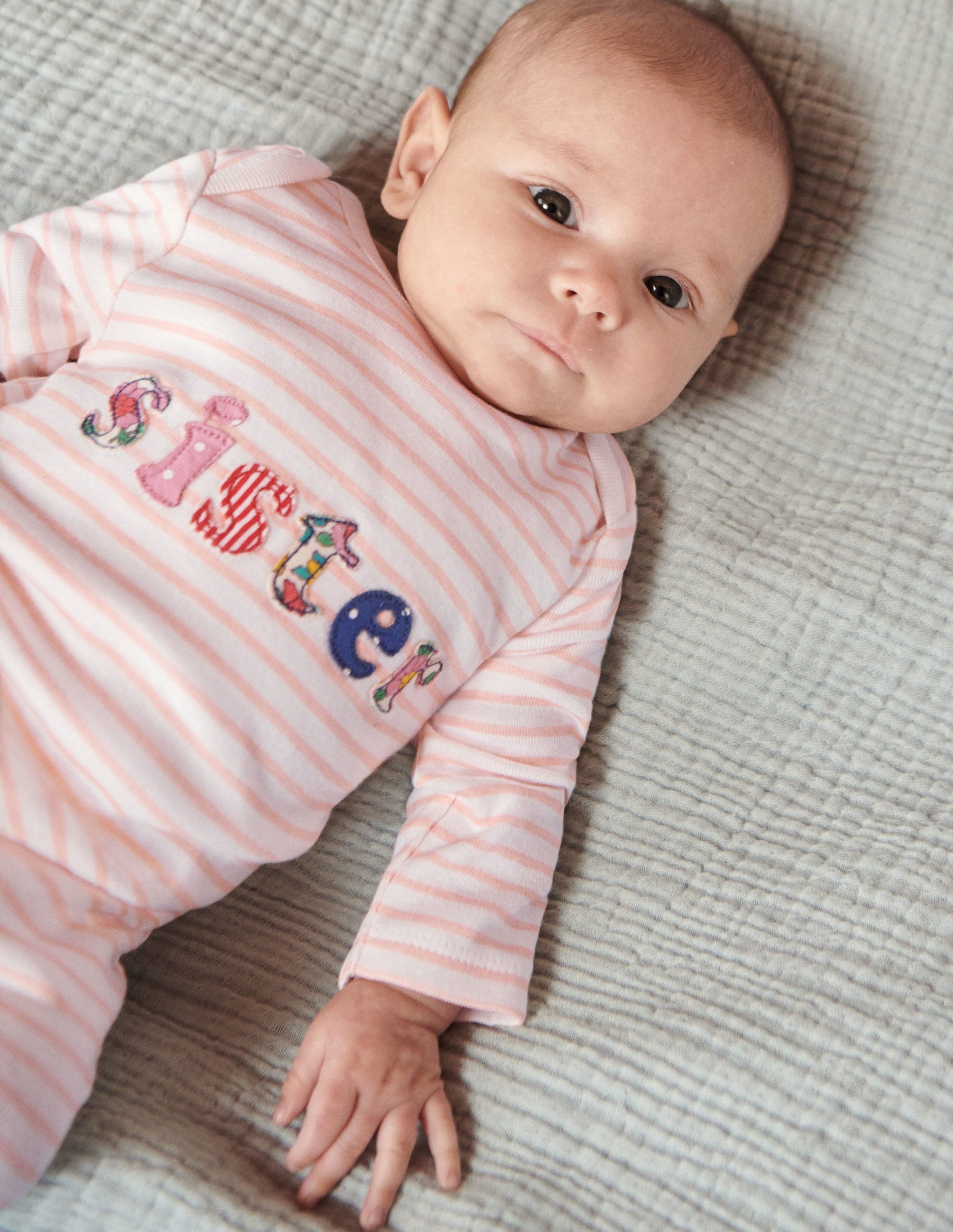Sibling Sister Sleepsuit-Ivory/Provence Dusty Pink-5