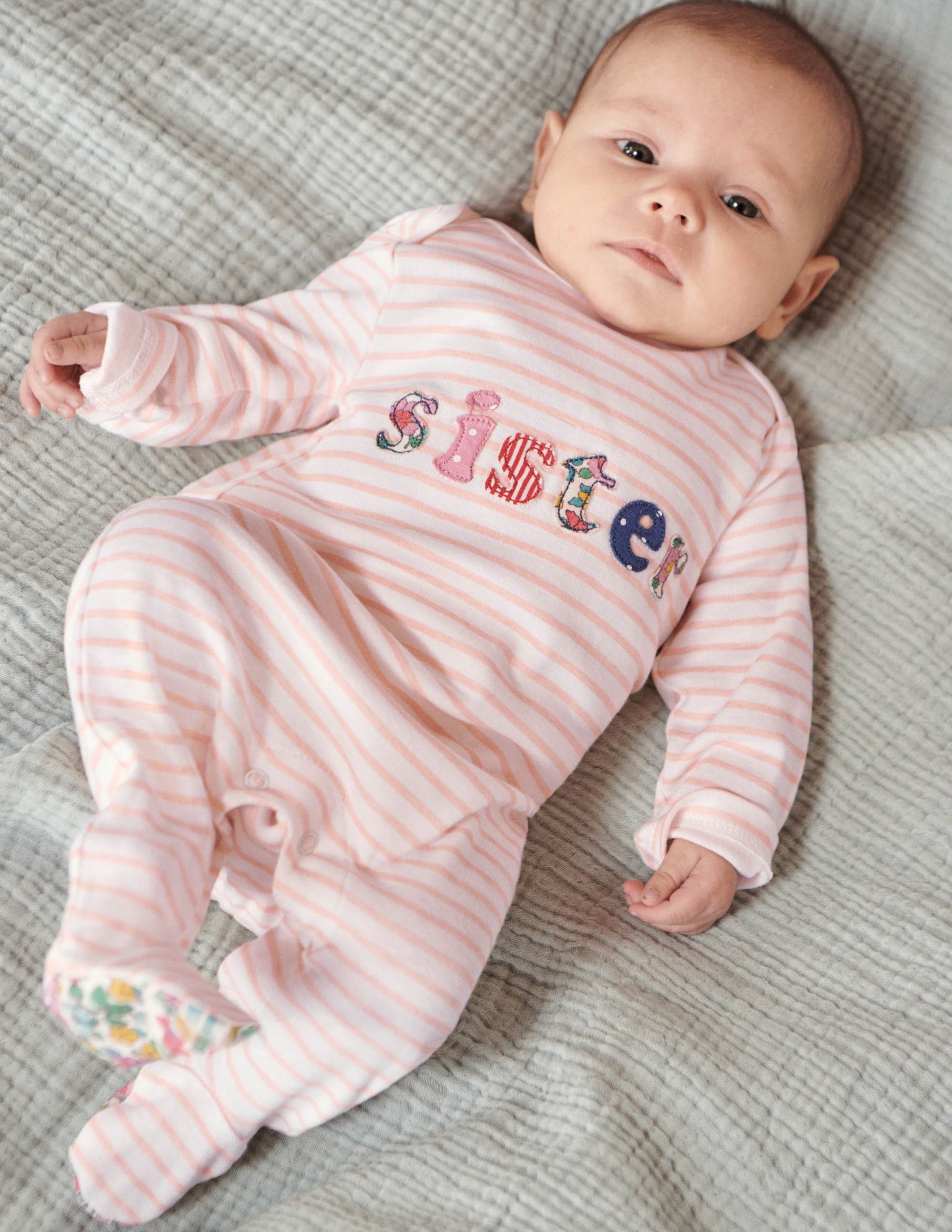 Sibling Sister Sleepsuit-Ivory/Provence Dusty Pink-6