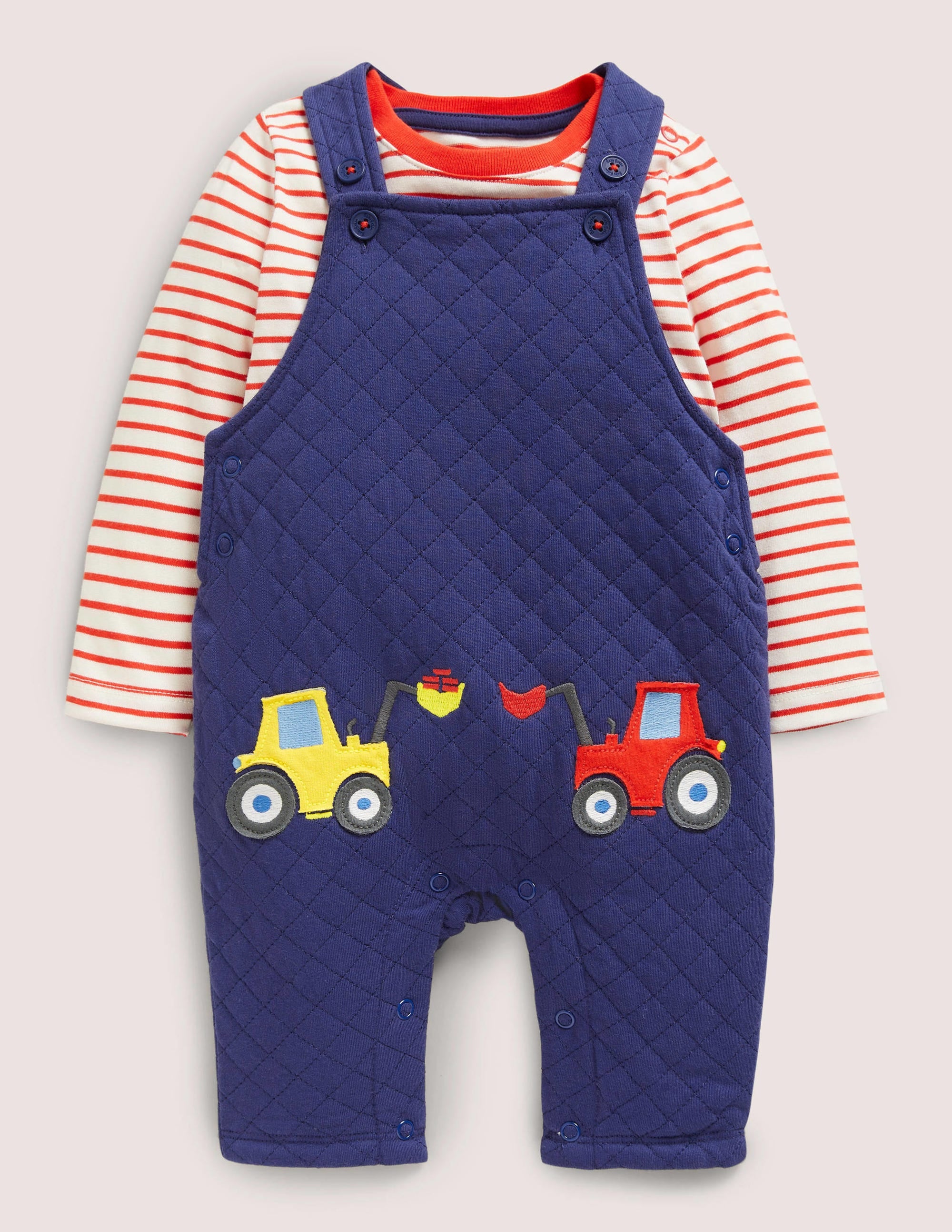 Quilted Dungaree Set-Starboard Blue Tractor - Image 1
