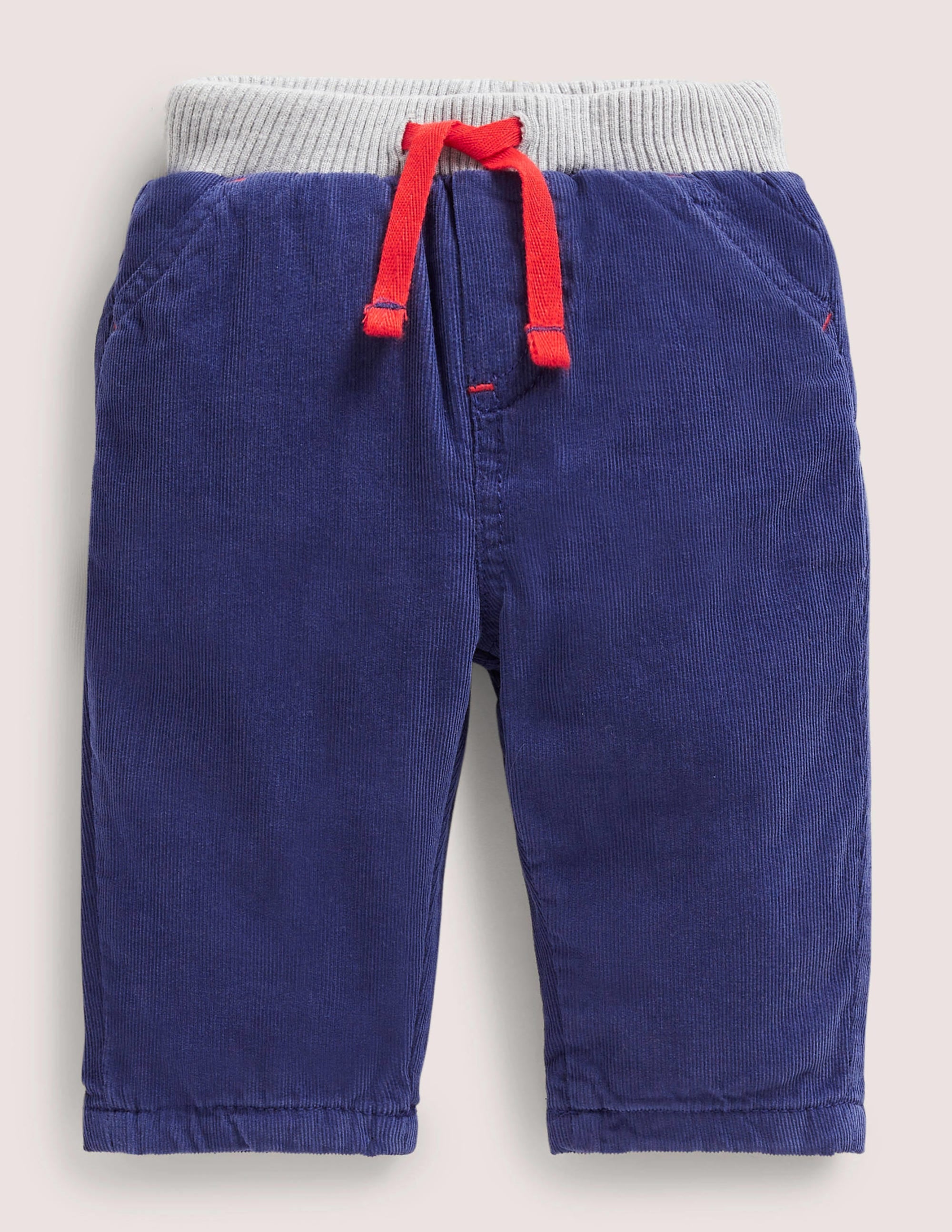 Blue Draw String Jersey-lined Corduroy Trousers-Starboard Blue - Image 1