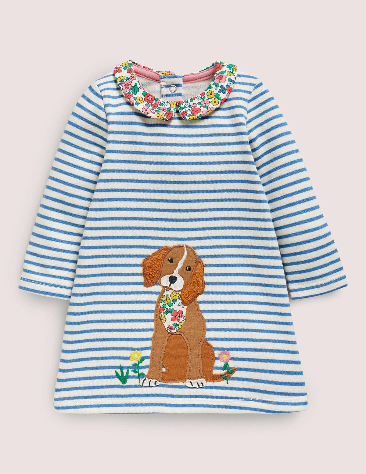 Appliqué Sweatshirt Dress-Ivory/Elizabethan Blue Dog-1