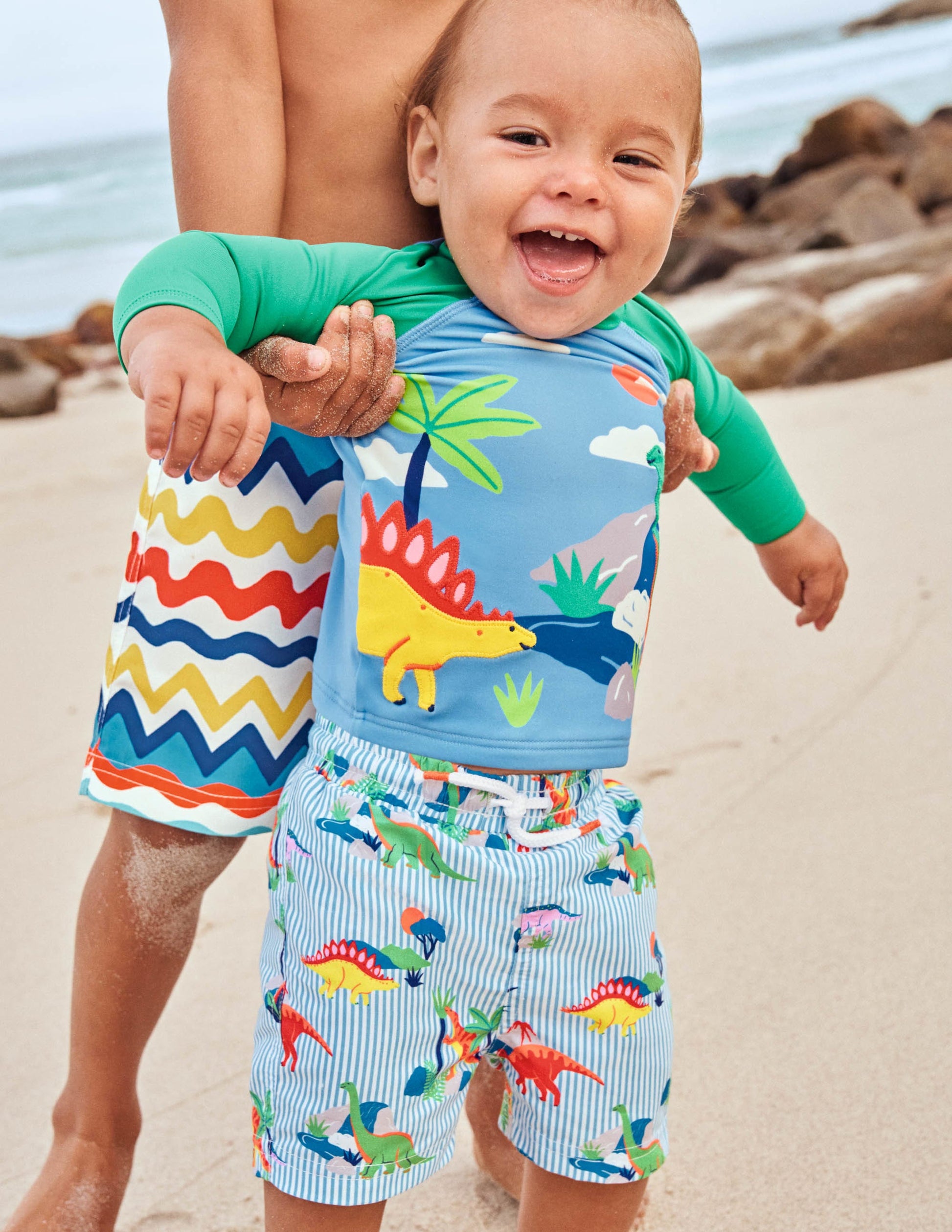 Swim Shorts-Surfboard Blue Dino Scene-4