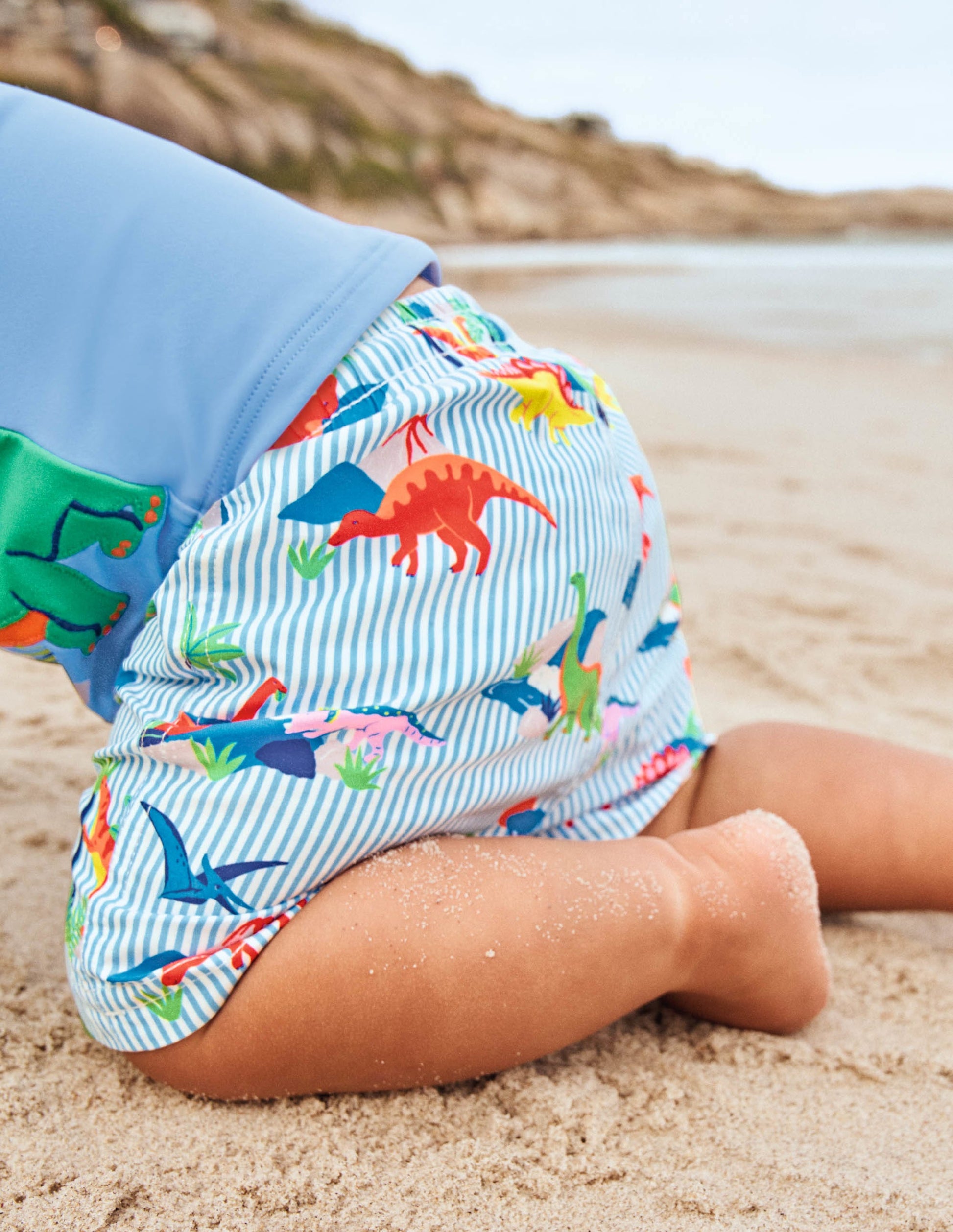 Swim Shorts-Surfboard Blue Dino Scene-5