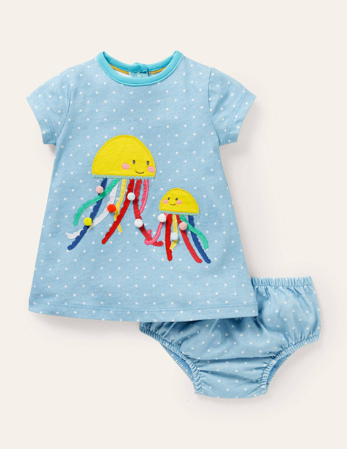 Appliqué Jersey Dress-Ivory/Aqua Jellyfish - Image 1