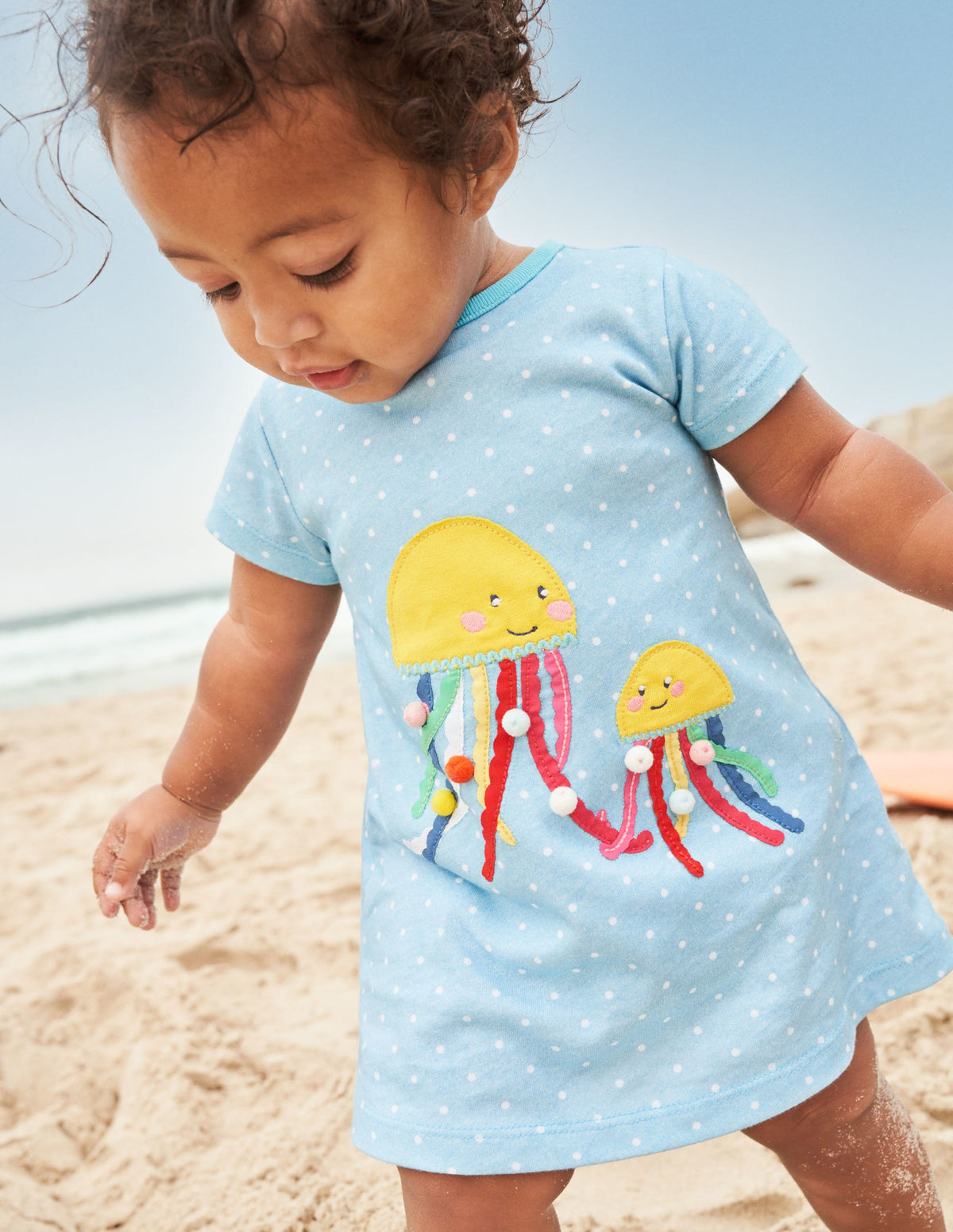 Appliqué Jersey Dress-Ivory/Aqua Jellyfish - Image 4