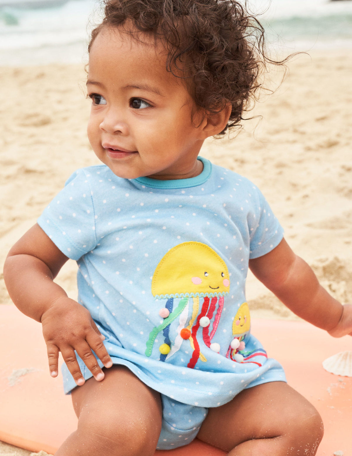 Appliqué Jersey Dress-Ivory/Aqua Jellyfish-5