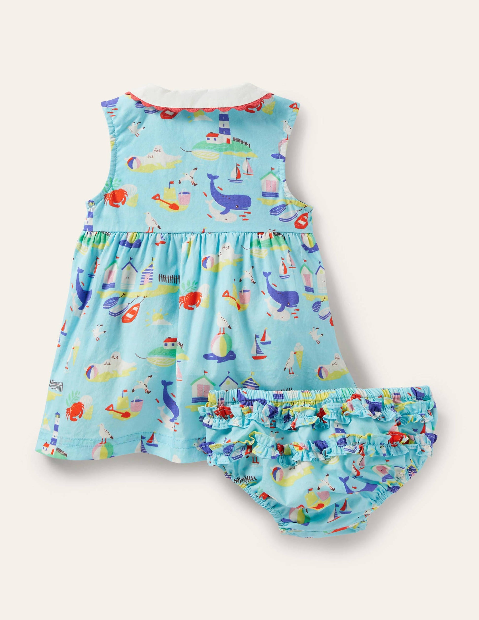 Sleeveless Collared Dress-Aqua Blue Coastal Scene-2