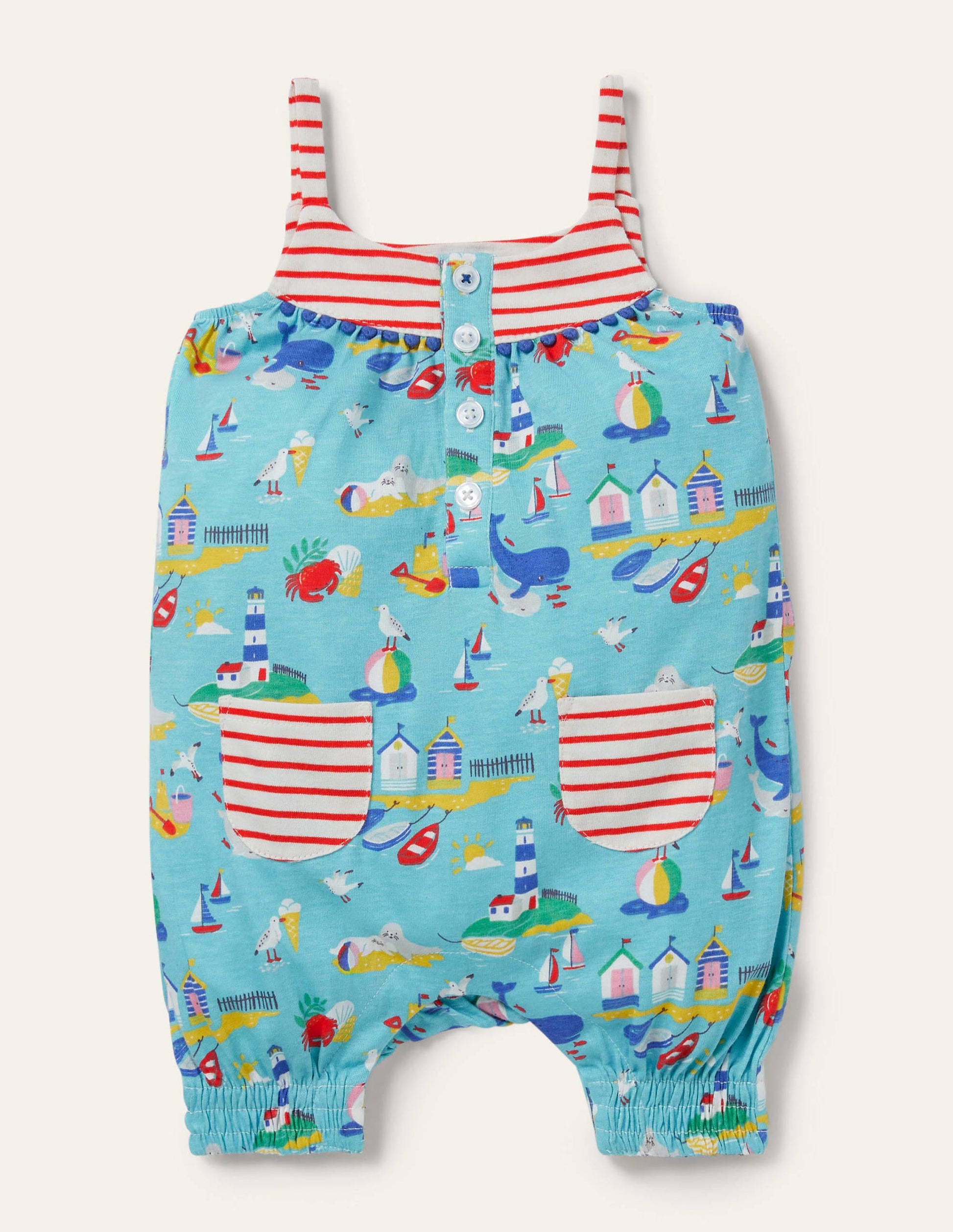 Jersey Strappy Romper-Aqua Coastal Scene-1