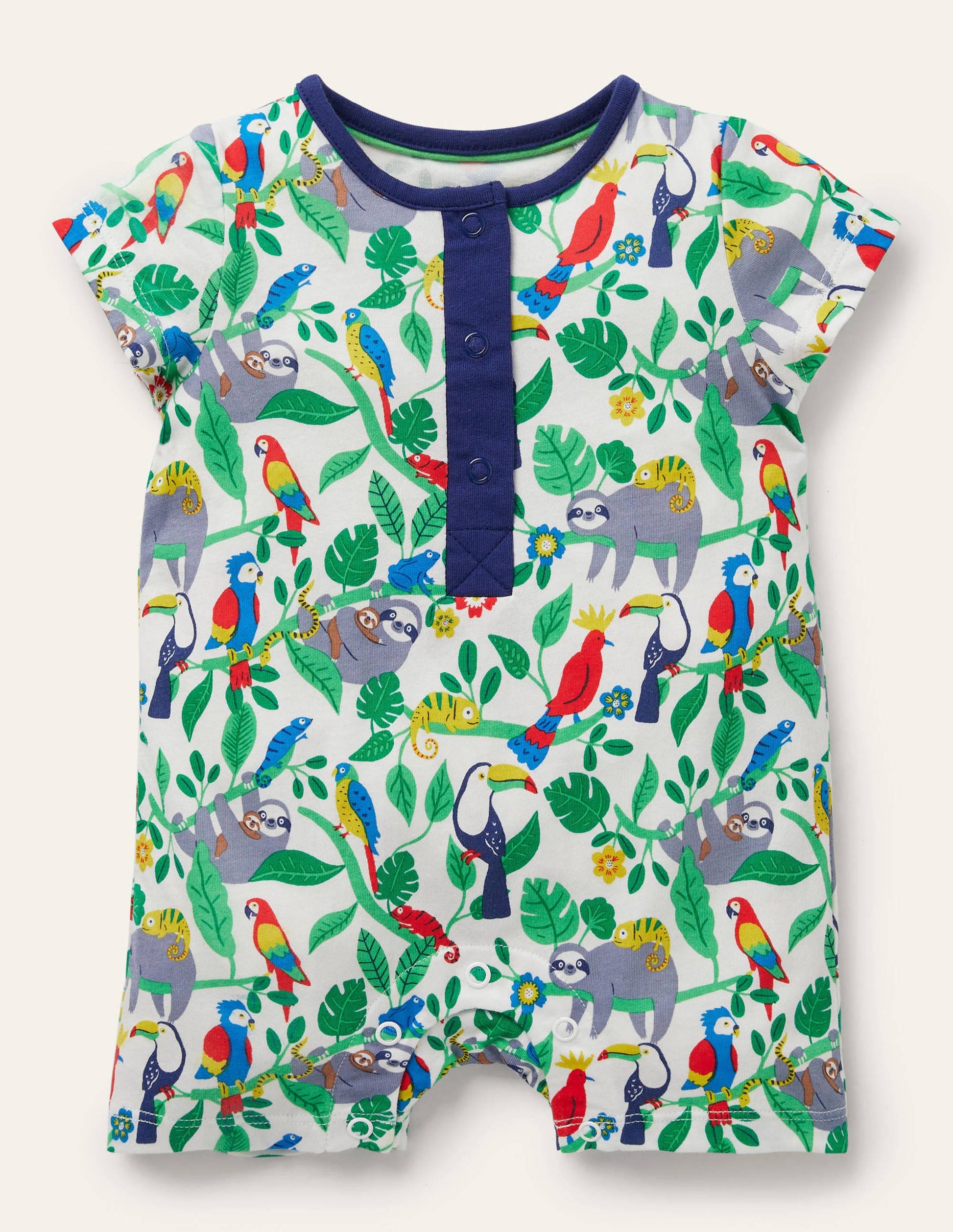 Printed Romper-Ivory Sloths-1