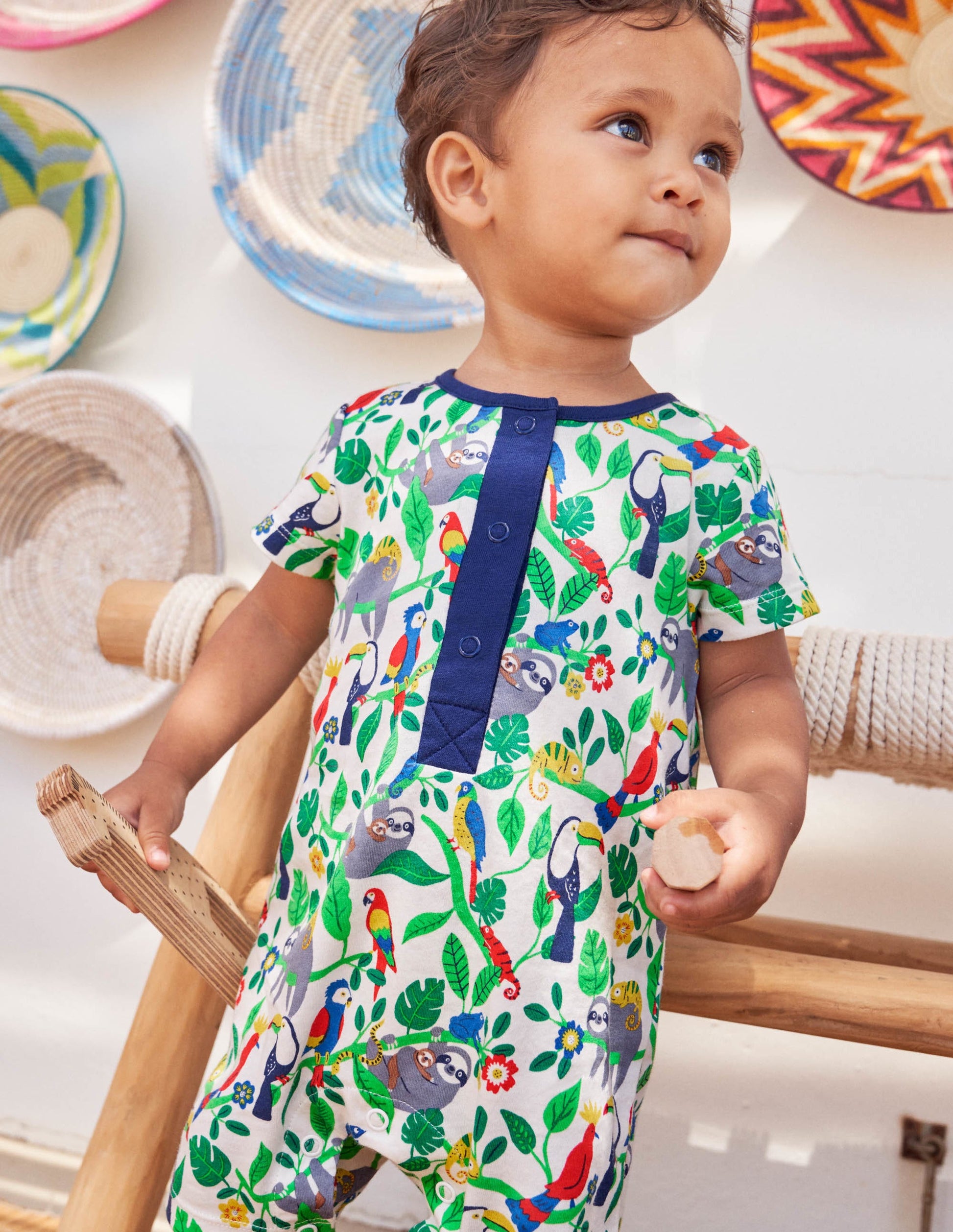 Printed Romper-Ivory Sloths-4