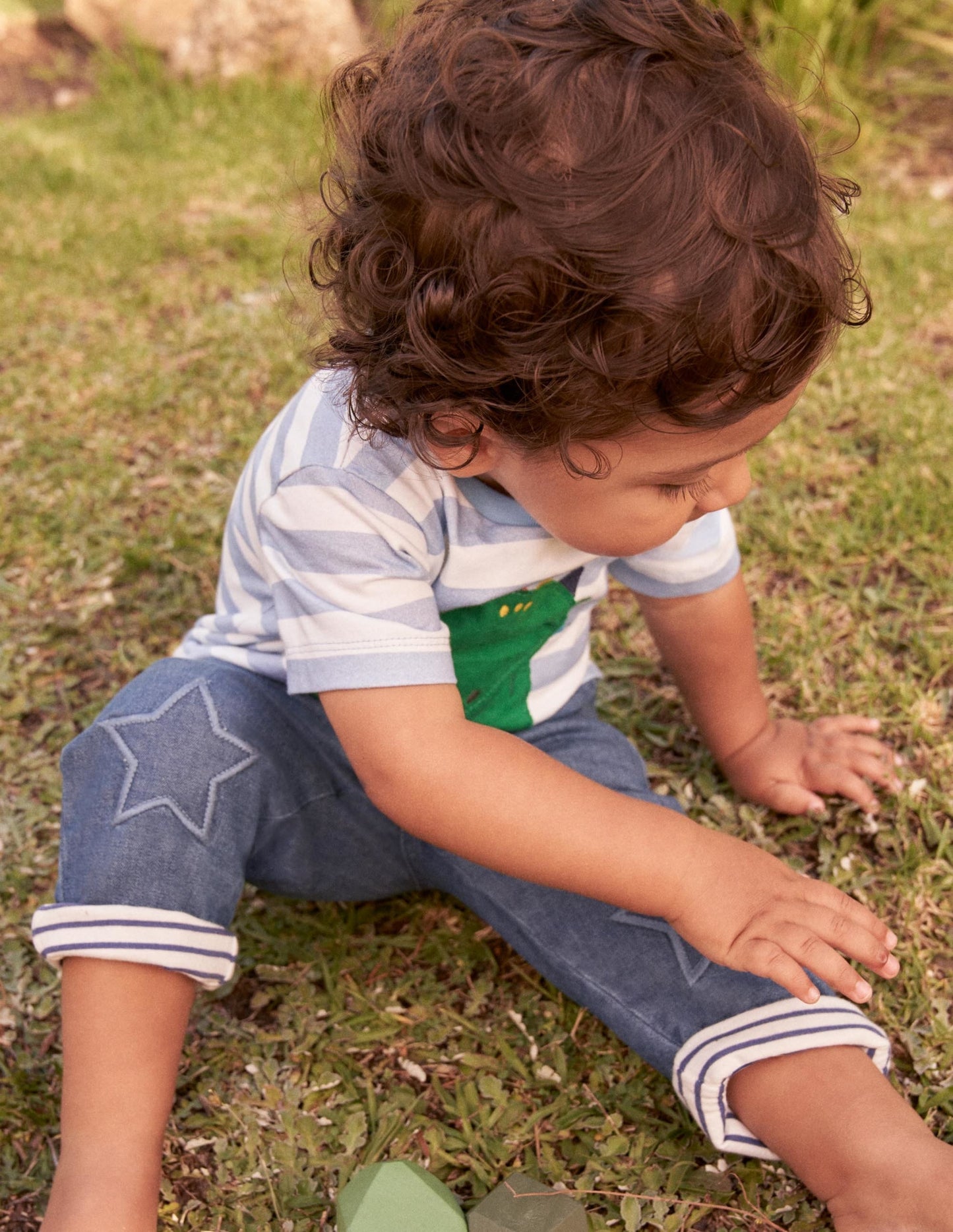 Rib Waist Trousers-Mid Chambray