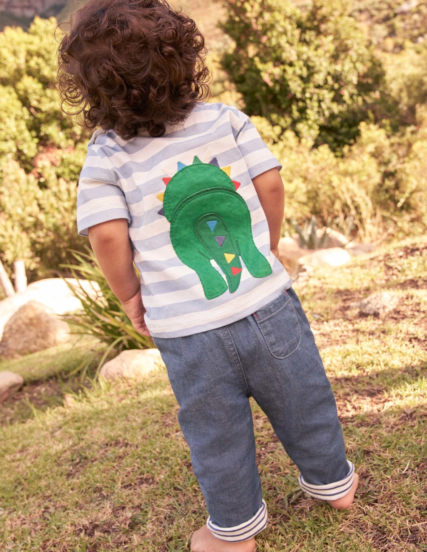 Rib Waist Trousers-Mid Chambray