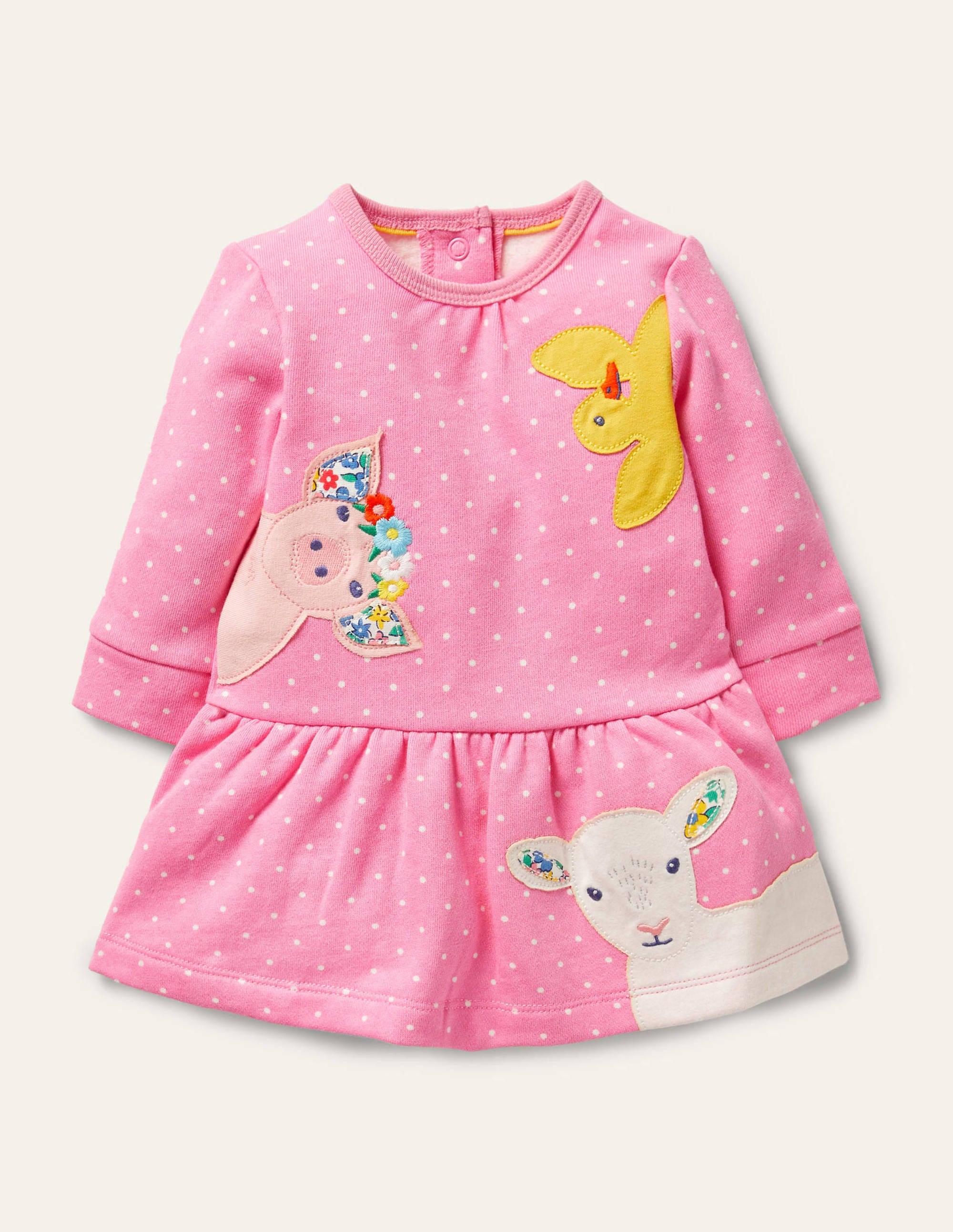 Cosy Sweatshirt Dress-Bright Petal Pin Spot Animals - Image 1