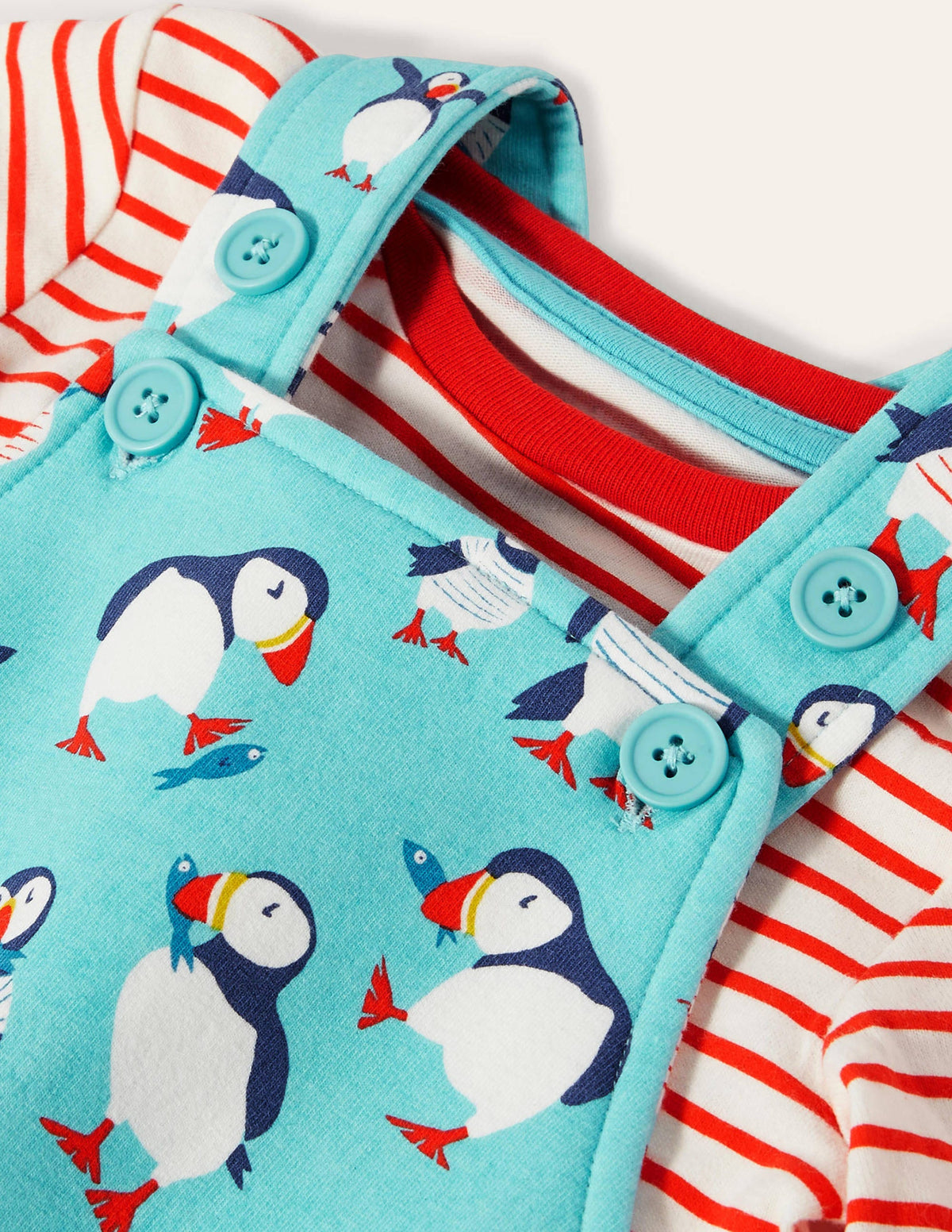 Printed Jersey Dungaree Set-Aqua Blue Puffins - Image 3