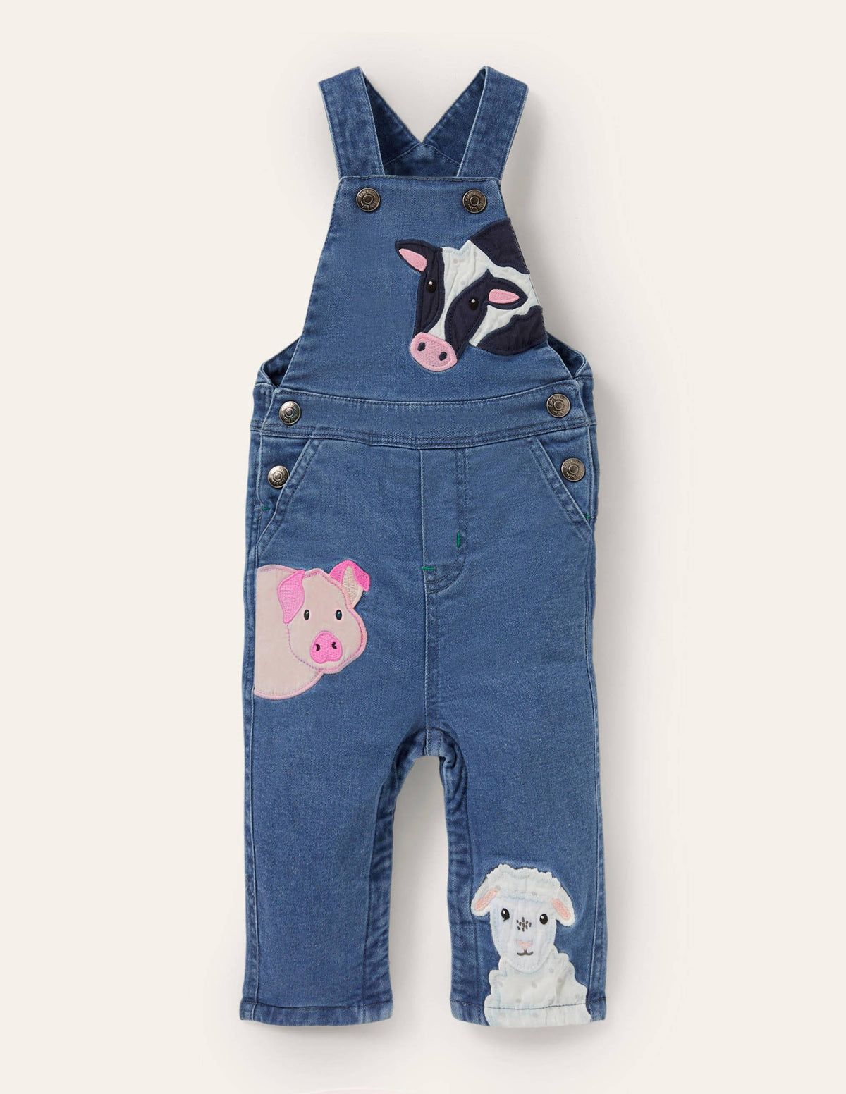 Appliqué Denim Dungarees-Chambray Farm Animals - Image 1