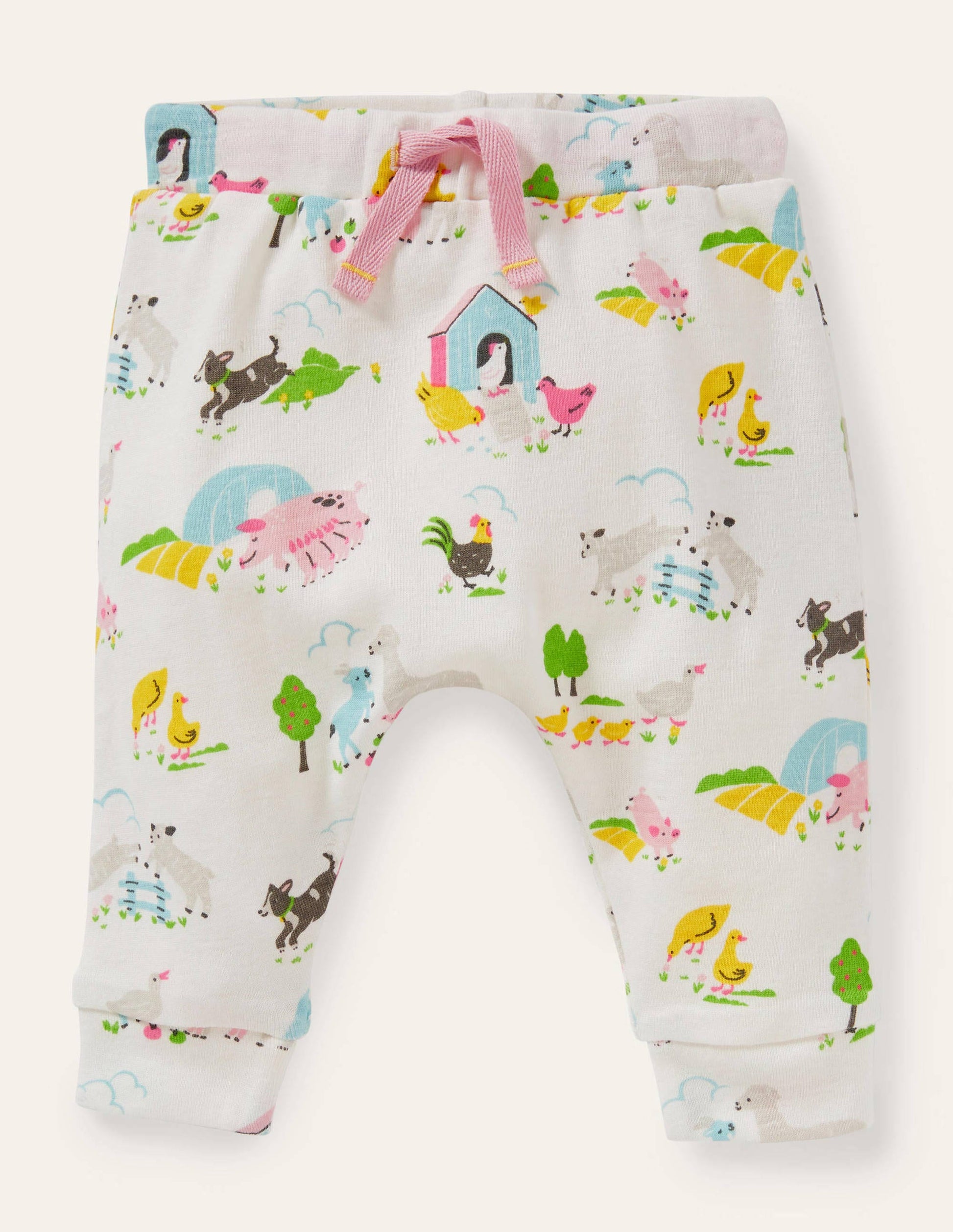 GOTS Organic Newborn Trousers-Multi Farmyard Friends-1