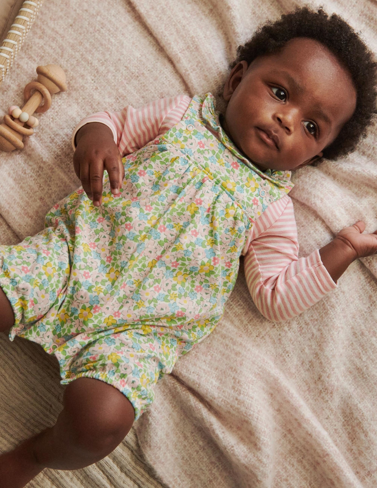 GOTS Organic Dungaree Set-Aqua Spring Floral - Image 5