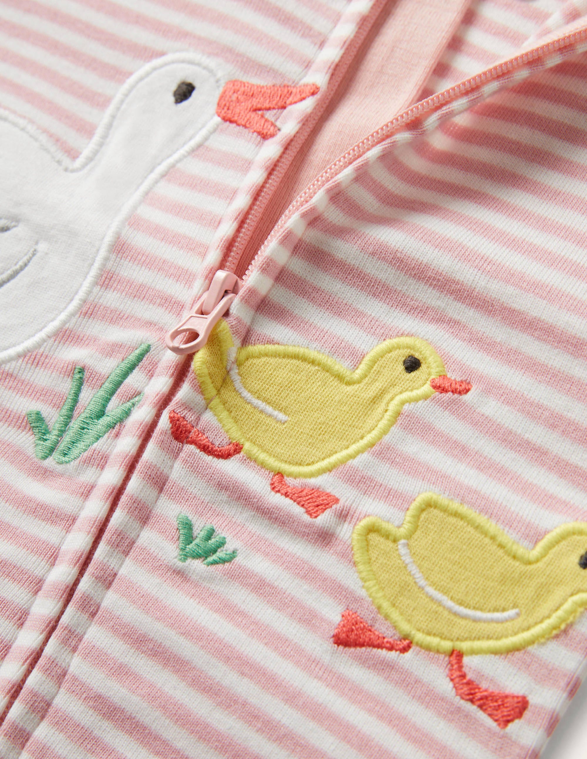 GOTS Organic Zip-up Sleepsuit-Ivory/Boto Pink Ducks - Image 3