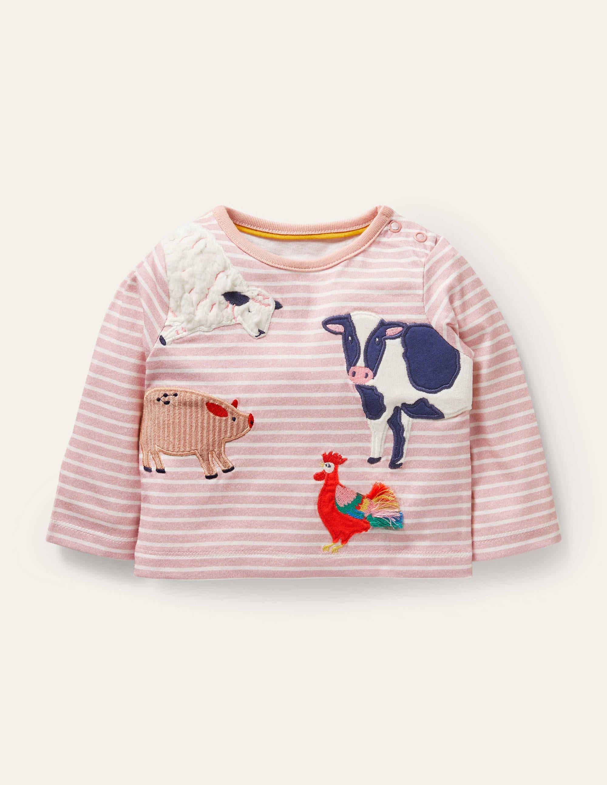 Graphic Appliqué Jersey Top-Boto Pink Farm Animals - Image 1