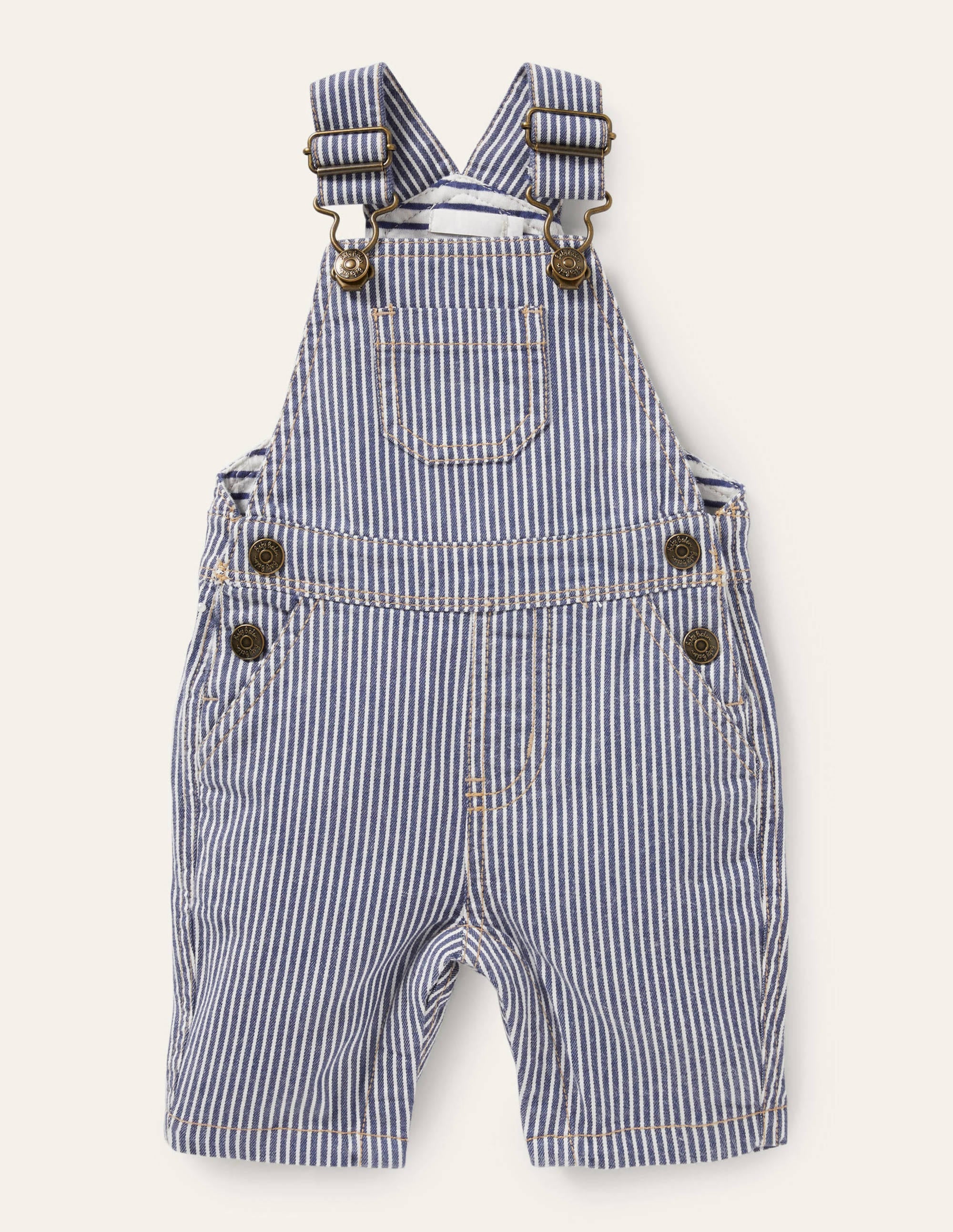 Patch Pocket Dungarees-Ivory/Georgian Blue Ticking - Image 1