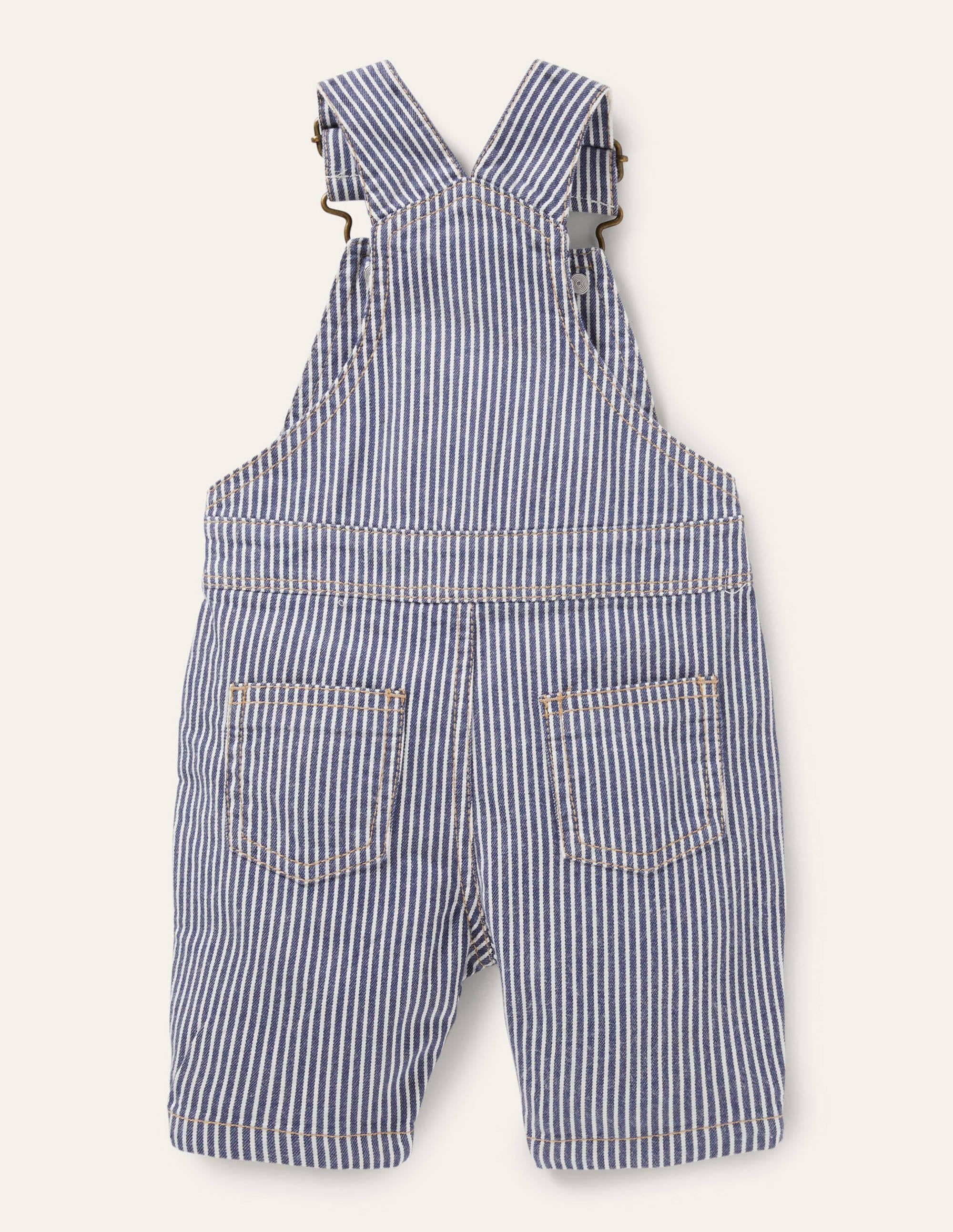 Patch Pocket Dungarees-Ivory/Georgian Blue Ticking - Image 2