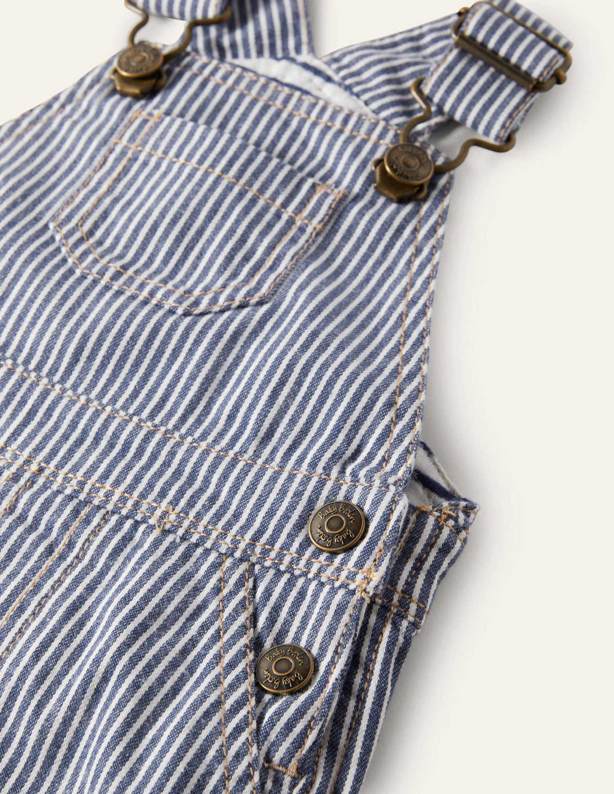 Patch Pocket Dungarees-Ivory/Georgian Blue Ticking-3