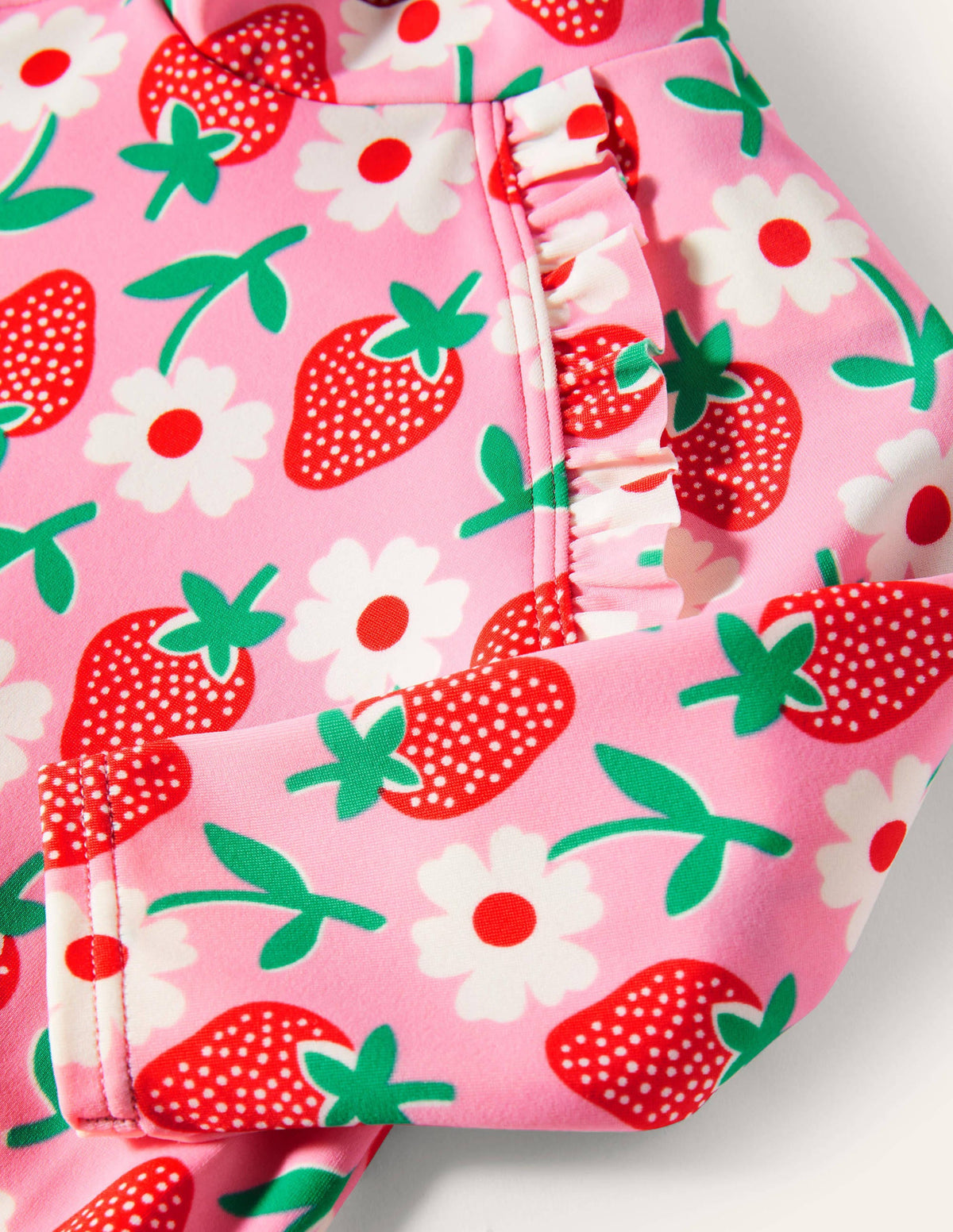 Long Sleeve Frilly Swimsuit-Pink Lemonade Strawberry Stamp - Image 3