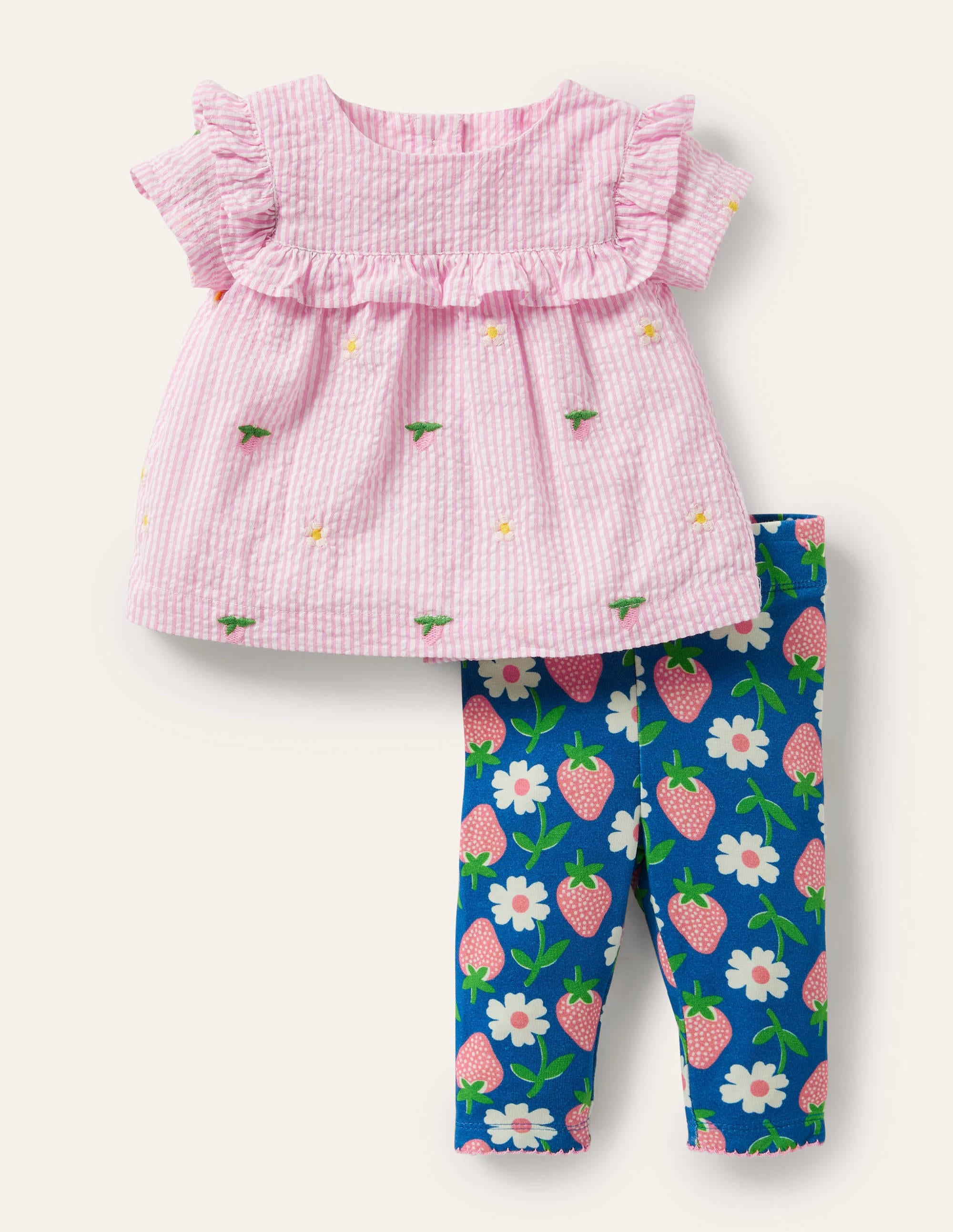 Woven Top & Leggings Set-Bright marina Blue Strawberry - Image 1