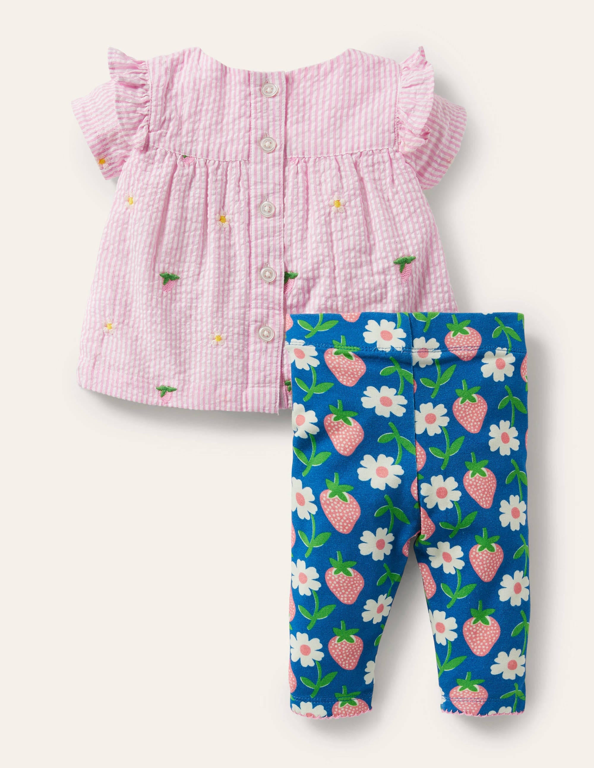 Woven Top & Leggings Set-Bright marina Blue Strawberry - Image 2