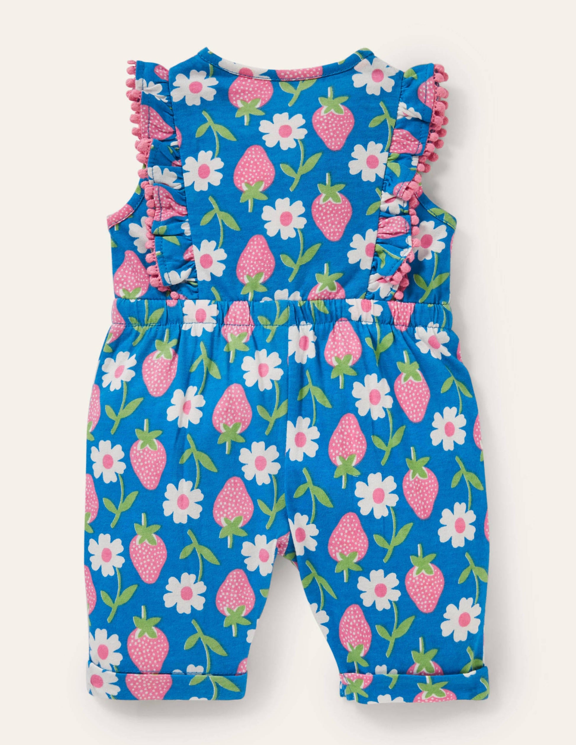 Jersey Ruffle Playsuit-Bright Marina Blue Strawberry-2