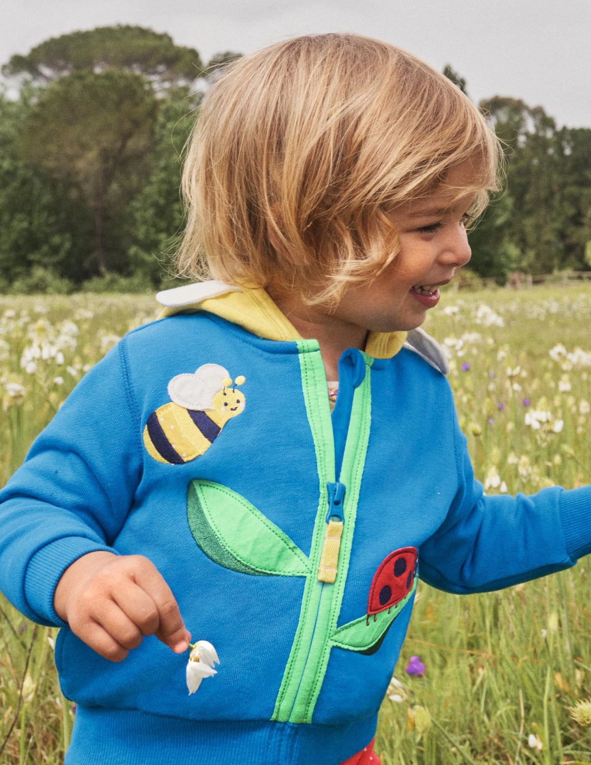 Appliqué Hoodie-Blue Flower-4