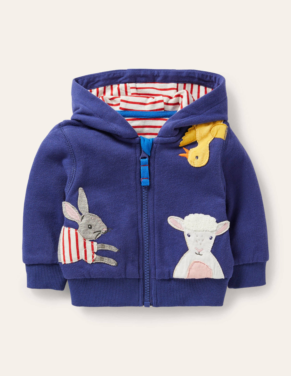 Appliqué Hoodie-Blue Peeping Animals-1
