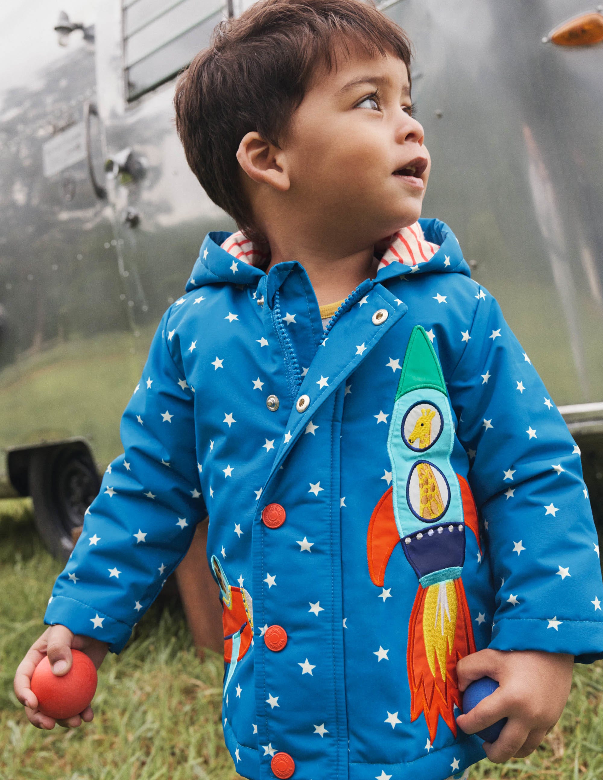 Appliqué Raincoat-Bright Marina/Ivory Space - Image 4