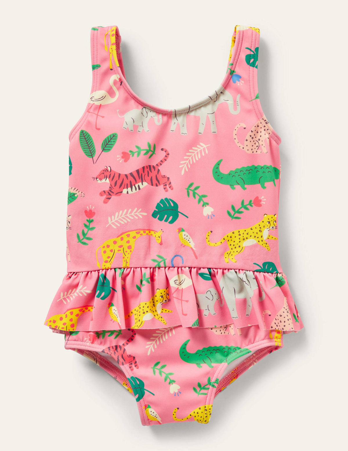 Pretty Frill Waist Swimsuit-Pink Lemonade Jungle Stamp - Image 1