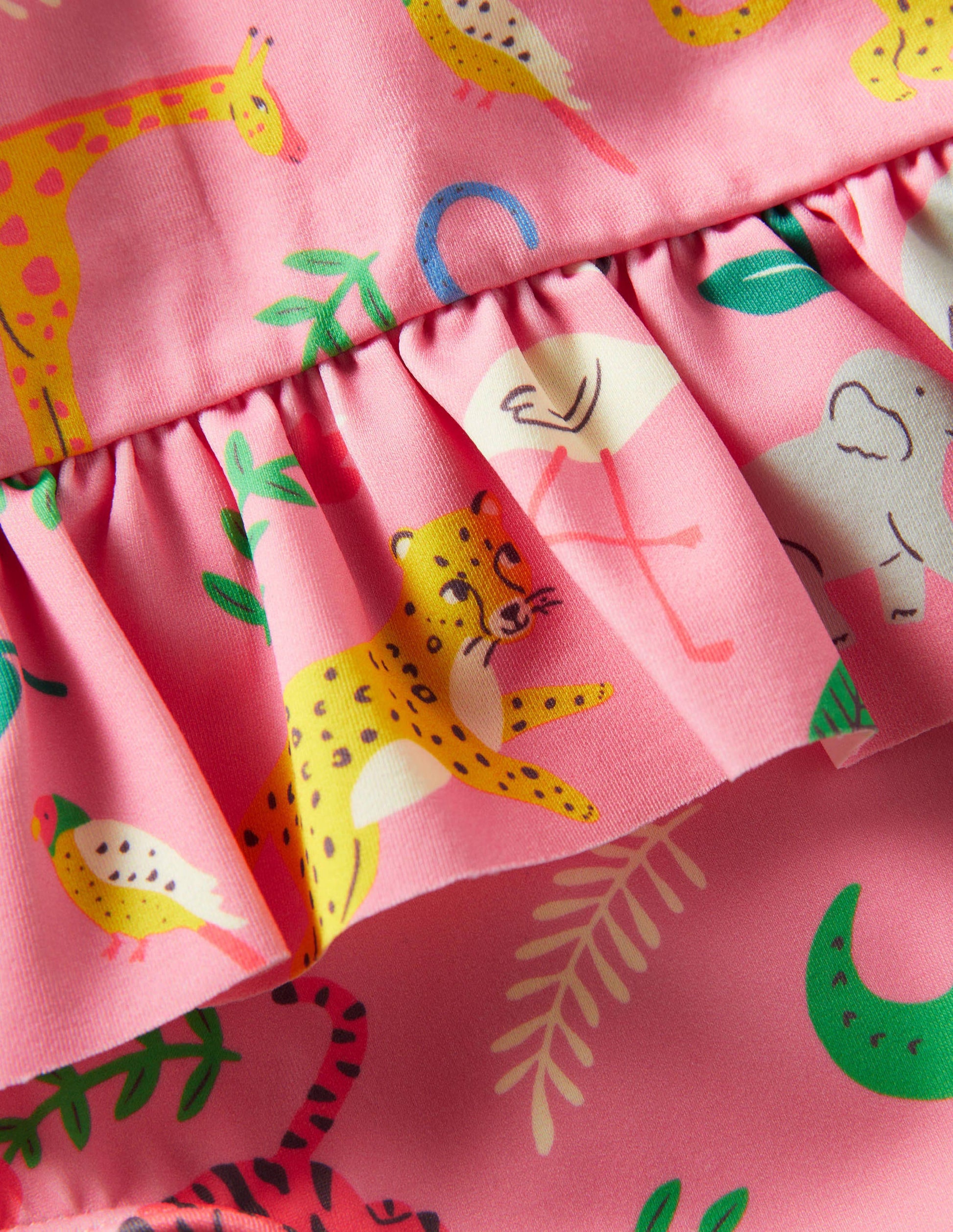 Pretty Frill Waist Swimsuit-Pink Lemonade Jungle Stamp-3