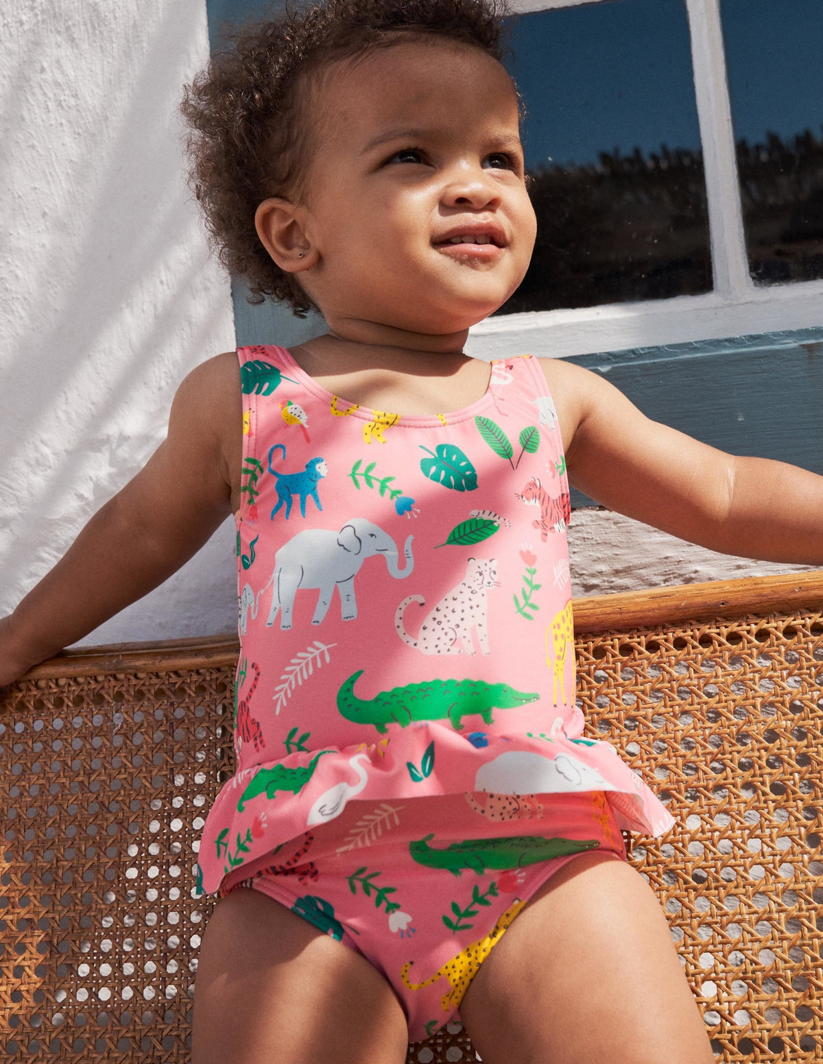 Pretty Frill Waist Swimsuit-Pink Lemonade Jungle Stamp-6