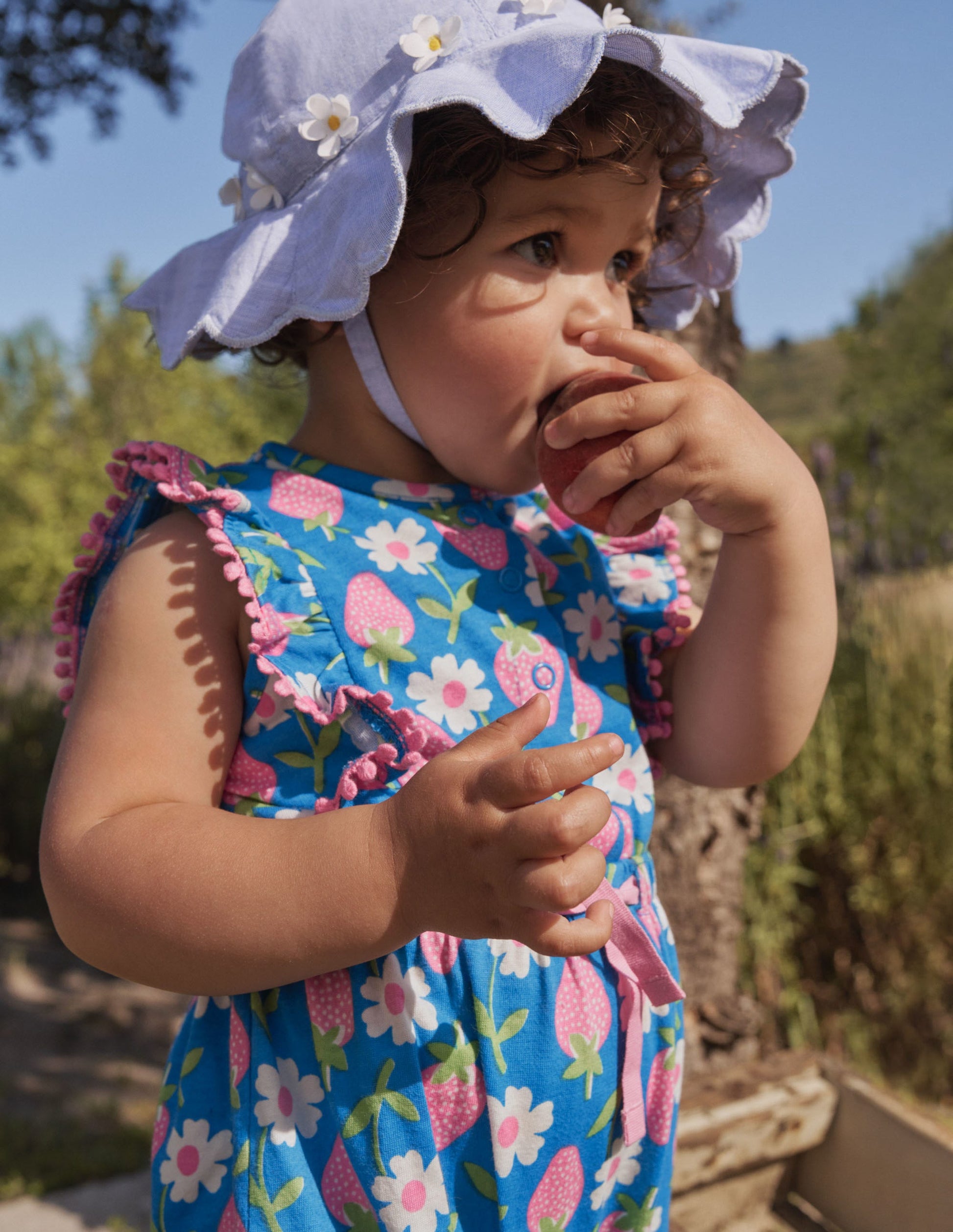 Jersey Ruffle Playsuit-Bright Marina Blue Strawberry-4