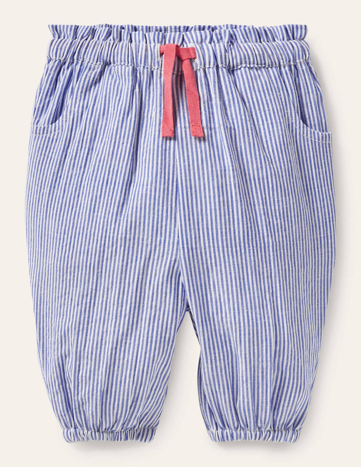 Woven Paperbag Trousers-Ivory/Bright Bluebell Ticking - Image 1