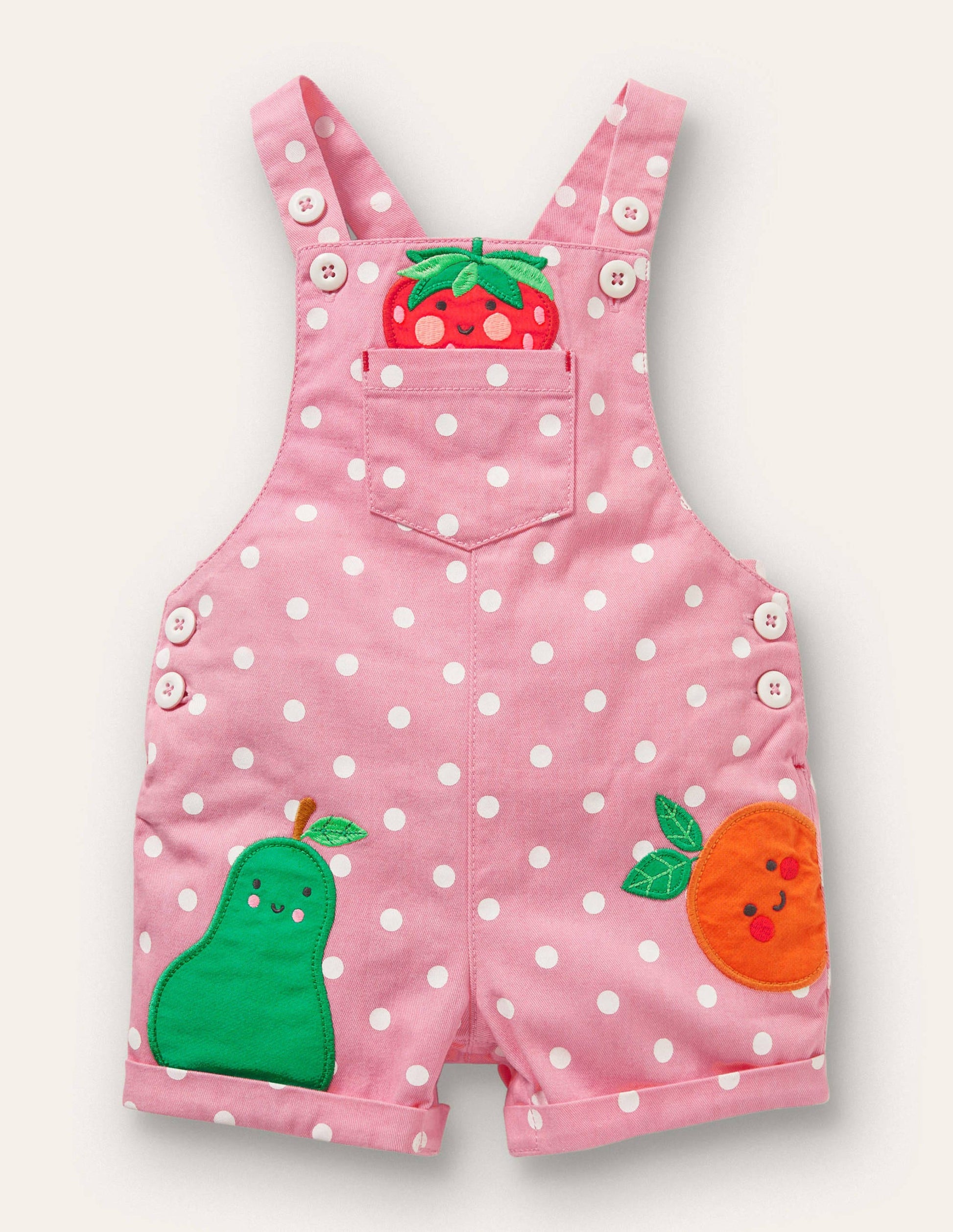 Short Woven Dungarees-Pink Spot Fruit-1