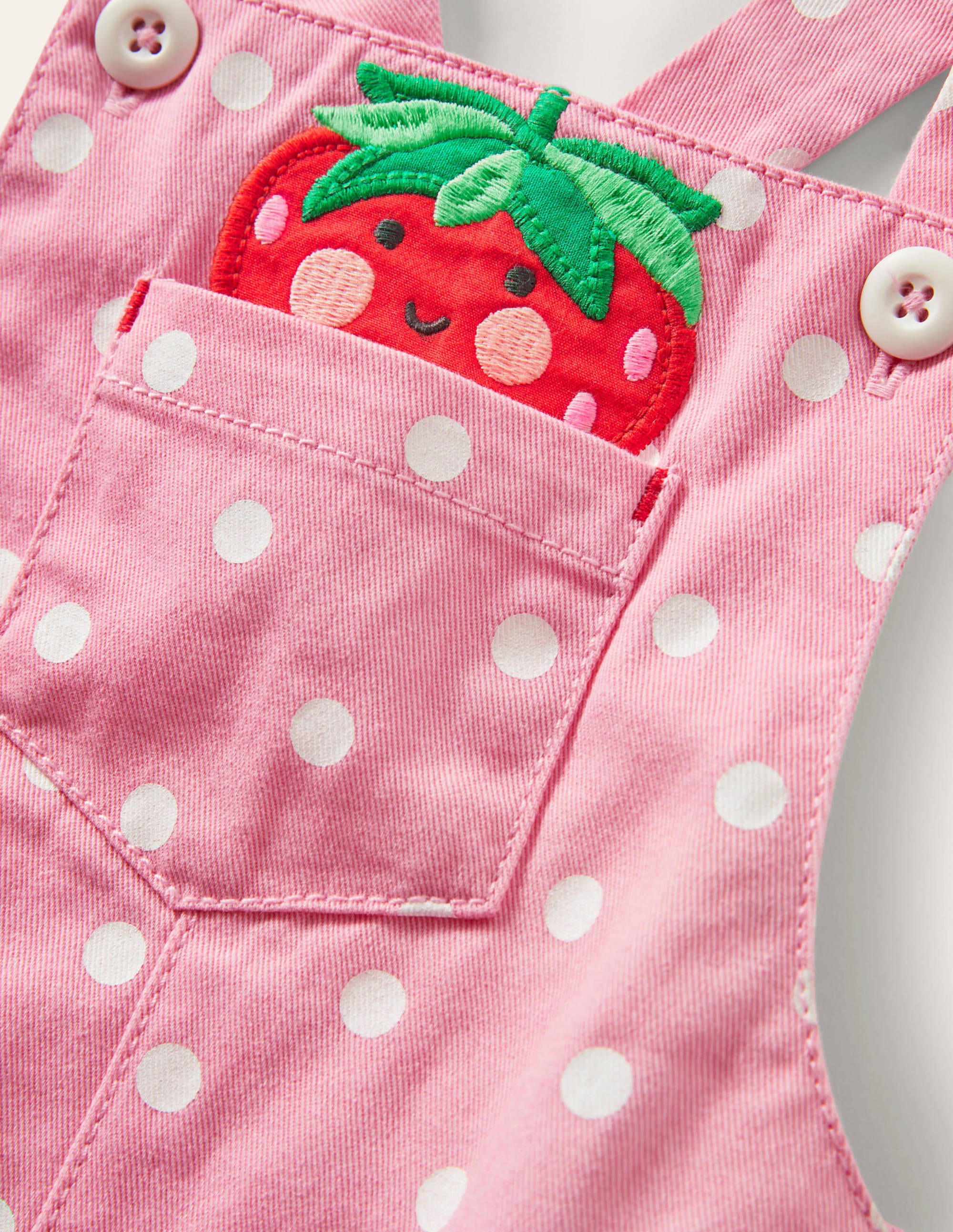 Short Woven Dungarees-Pink Spot Fruit - Image 3