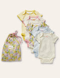 Short Sleeve 5 Pack Bodysuits-Pale Lemon Floral
