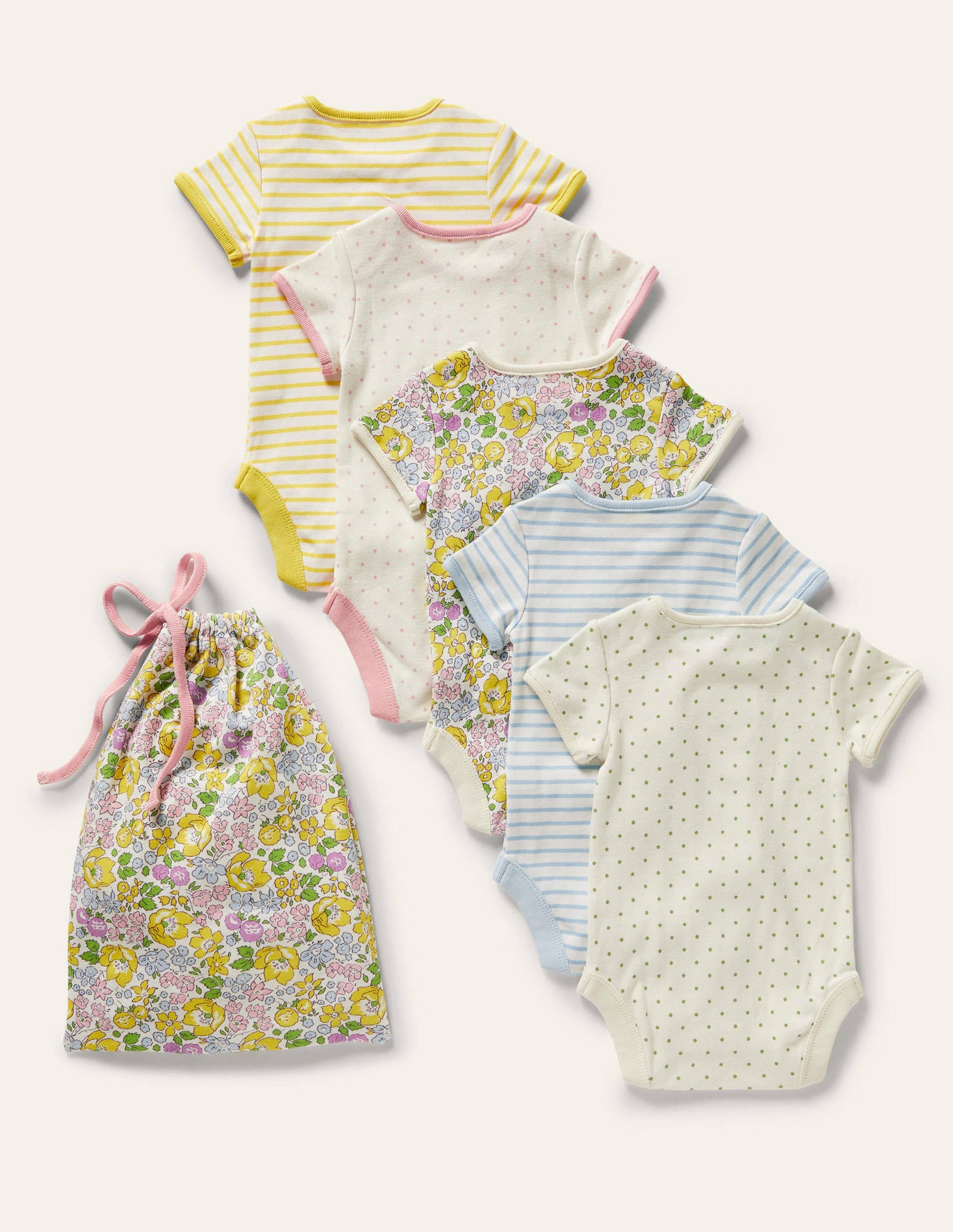 Short Sleeve 5 Pack Bodysuits-Pale Lemon Floral-2