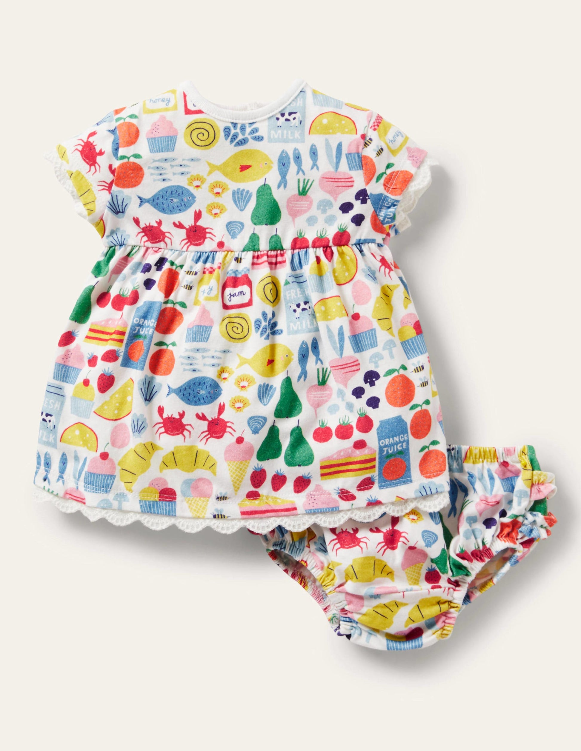 Printed Jersey Dress-Ivory Farmers Market-1
