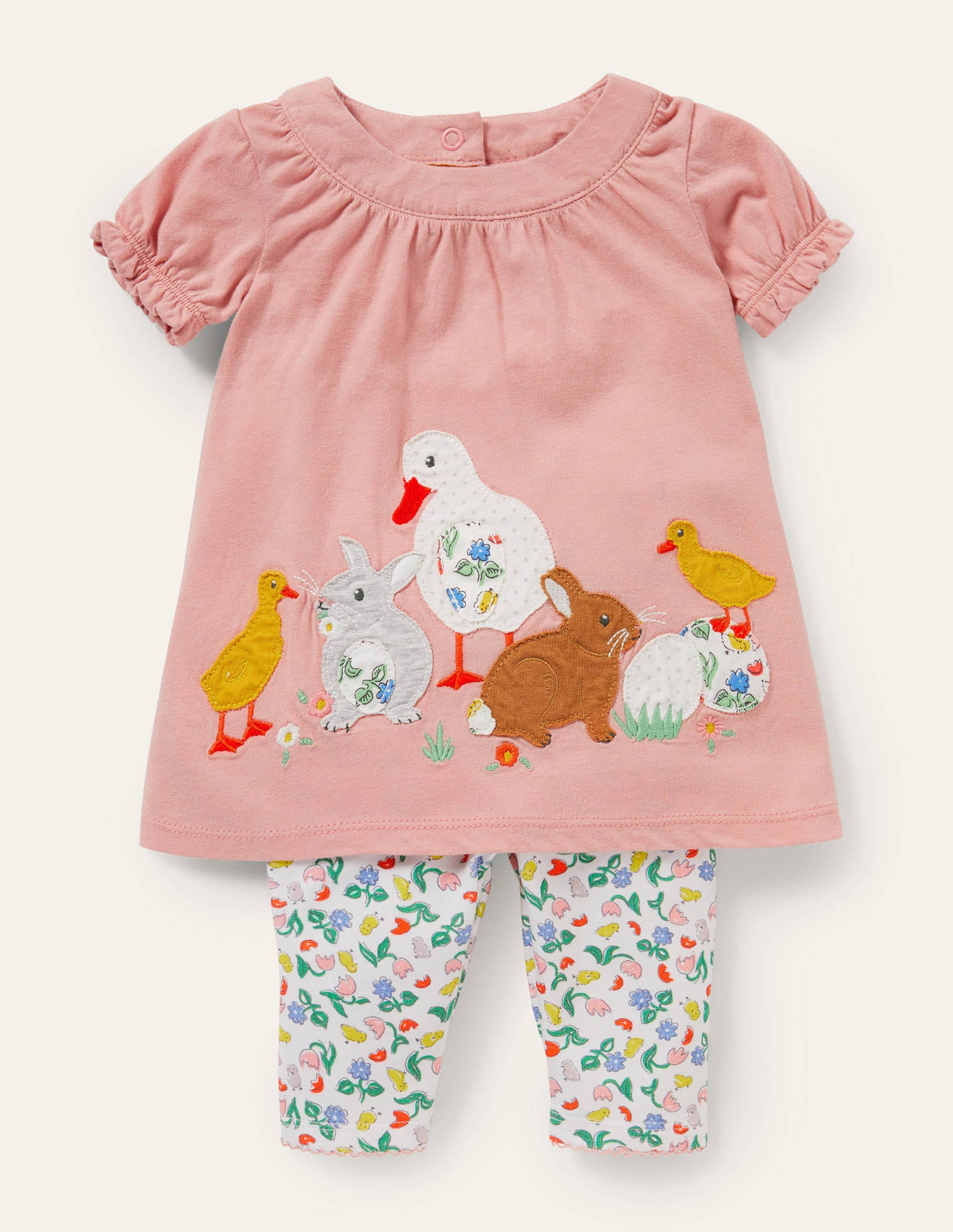 Appliqué Dress and Legging Set-Ivory Baby Chicks - Image 1