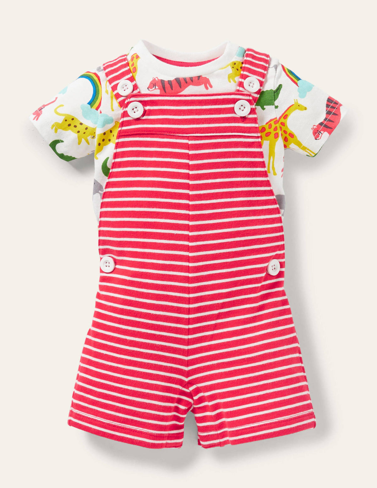 Short Jersey Dungaree Set-Strawberry Tart/Ivory - Image 1