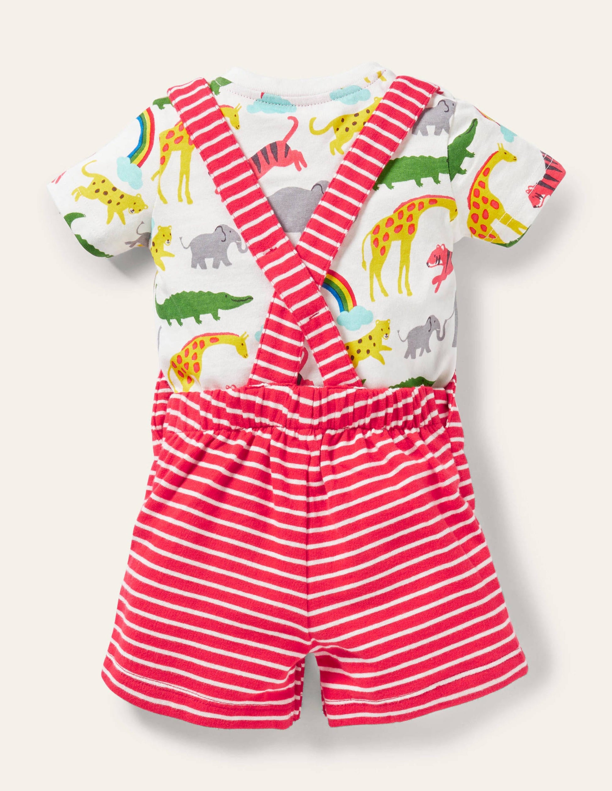Short Jersey Dungaree Set-Strawberry Tart/Ivory-2