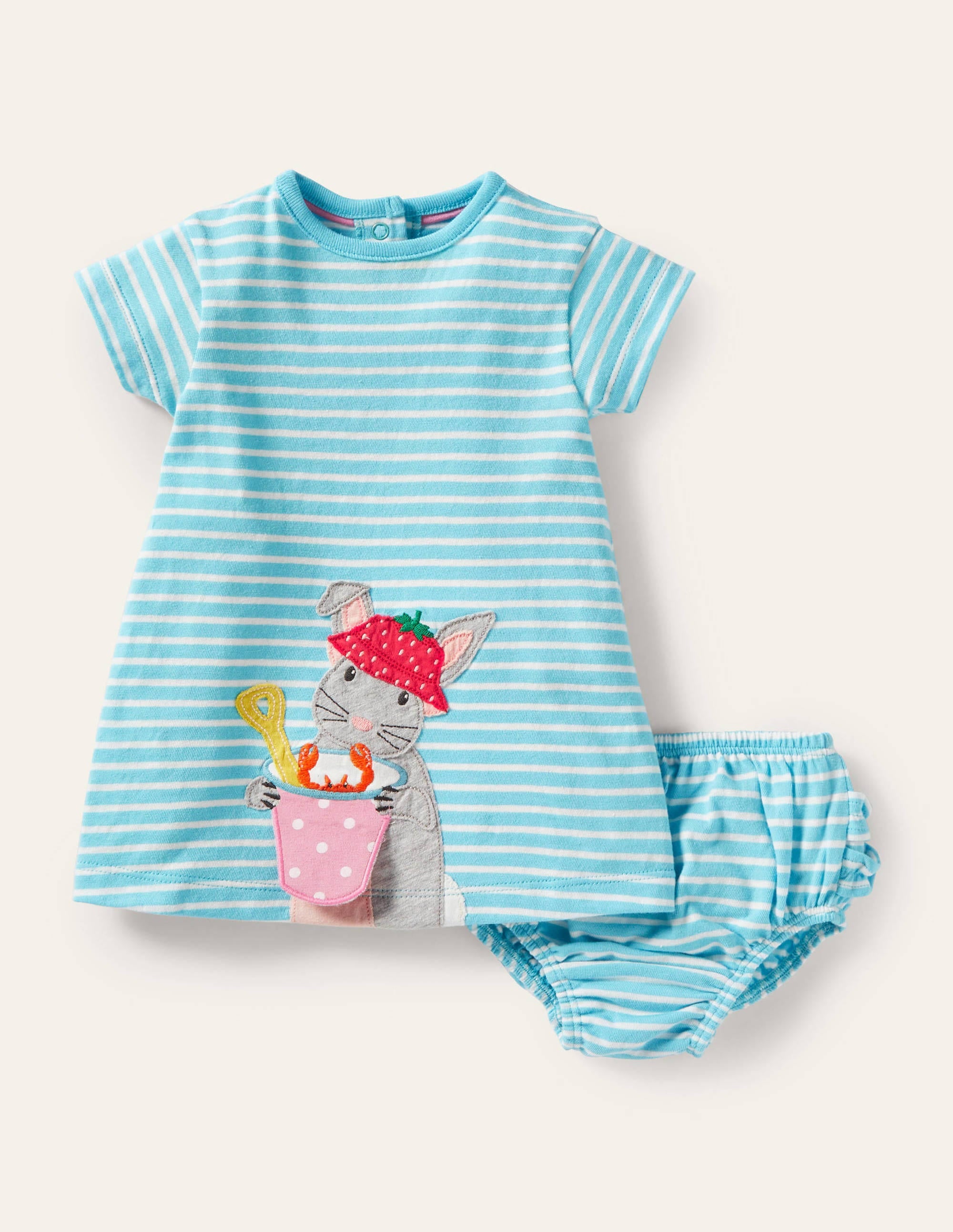 Appliqué Jersey Dress-Aqua/Ivory Bunny - Image 1