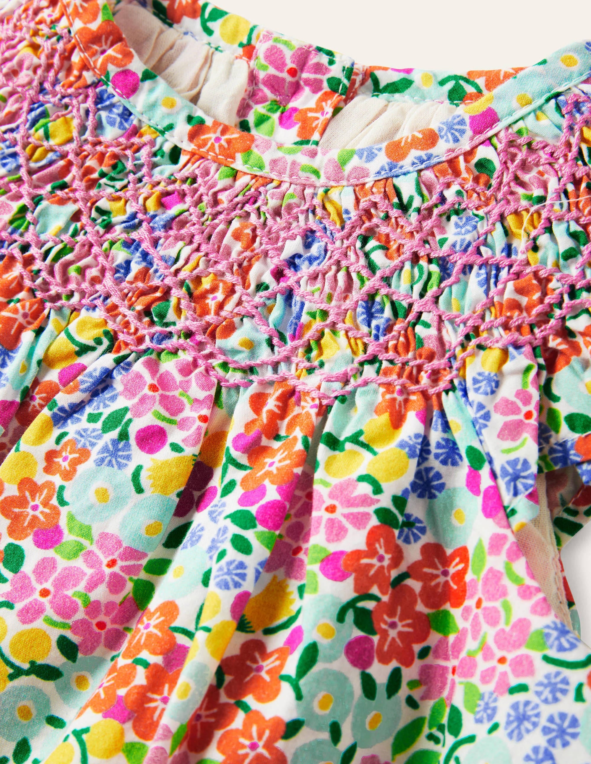 Smocked Woven Dress-Ivory Tropical Floral - Image 3